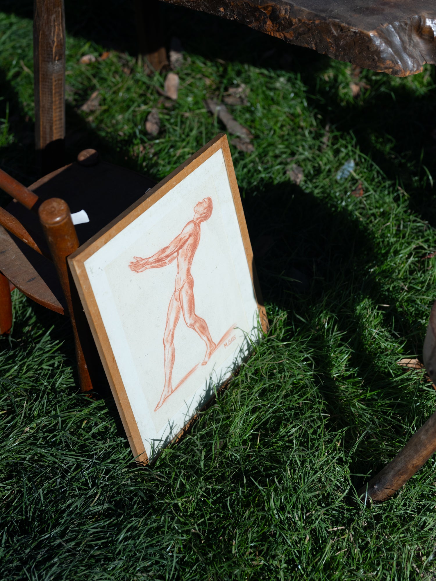 Vintage French Art | Red Nude | Framed
