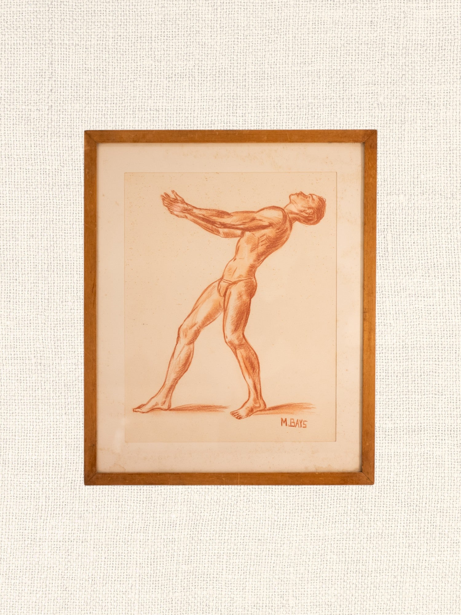 Vintage French Art | Red Nude | Framed