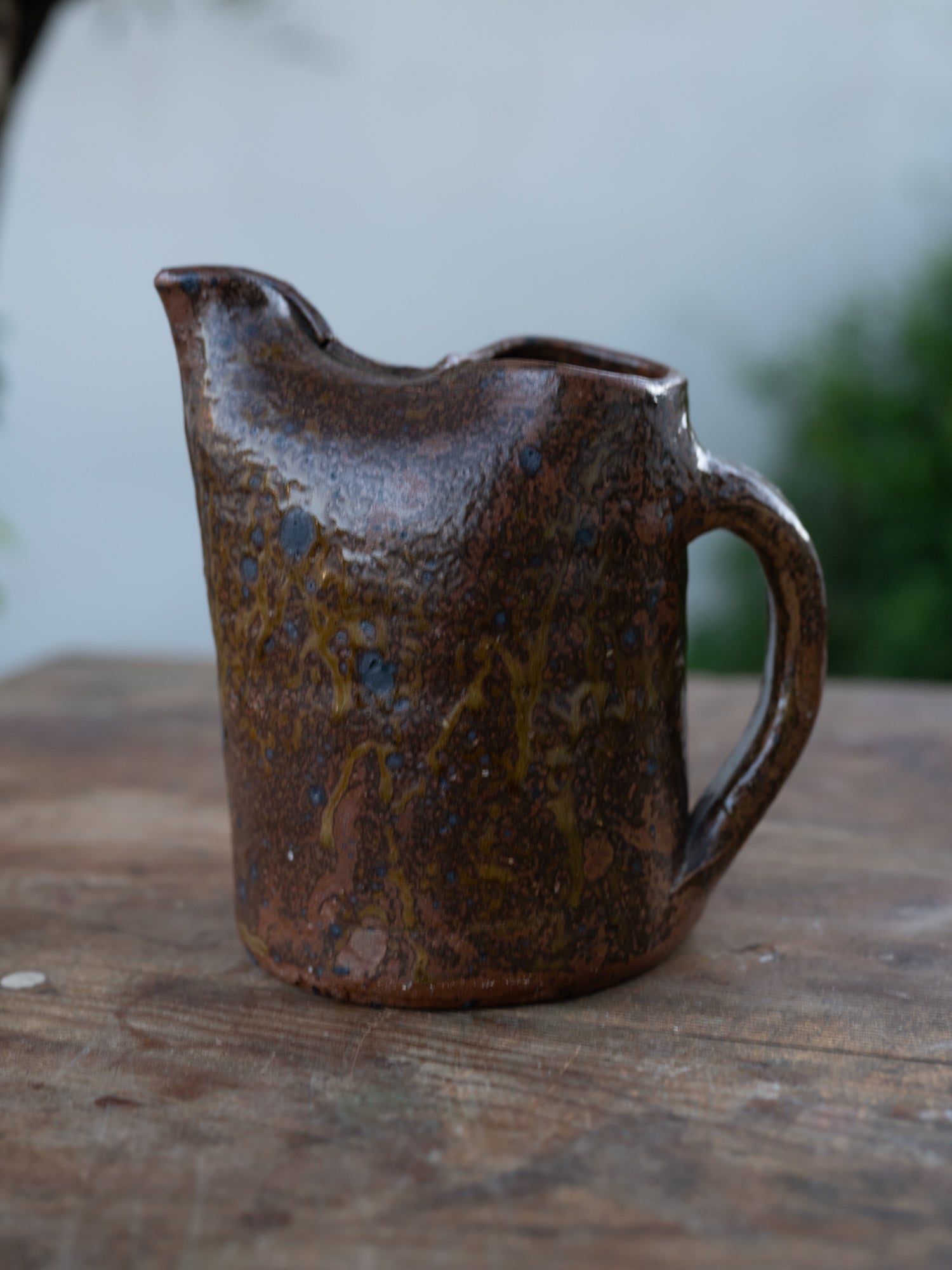 Vintage French Ceramic Pitcher | Small Pinched Brown