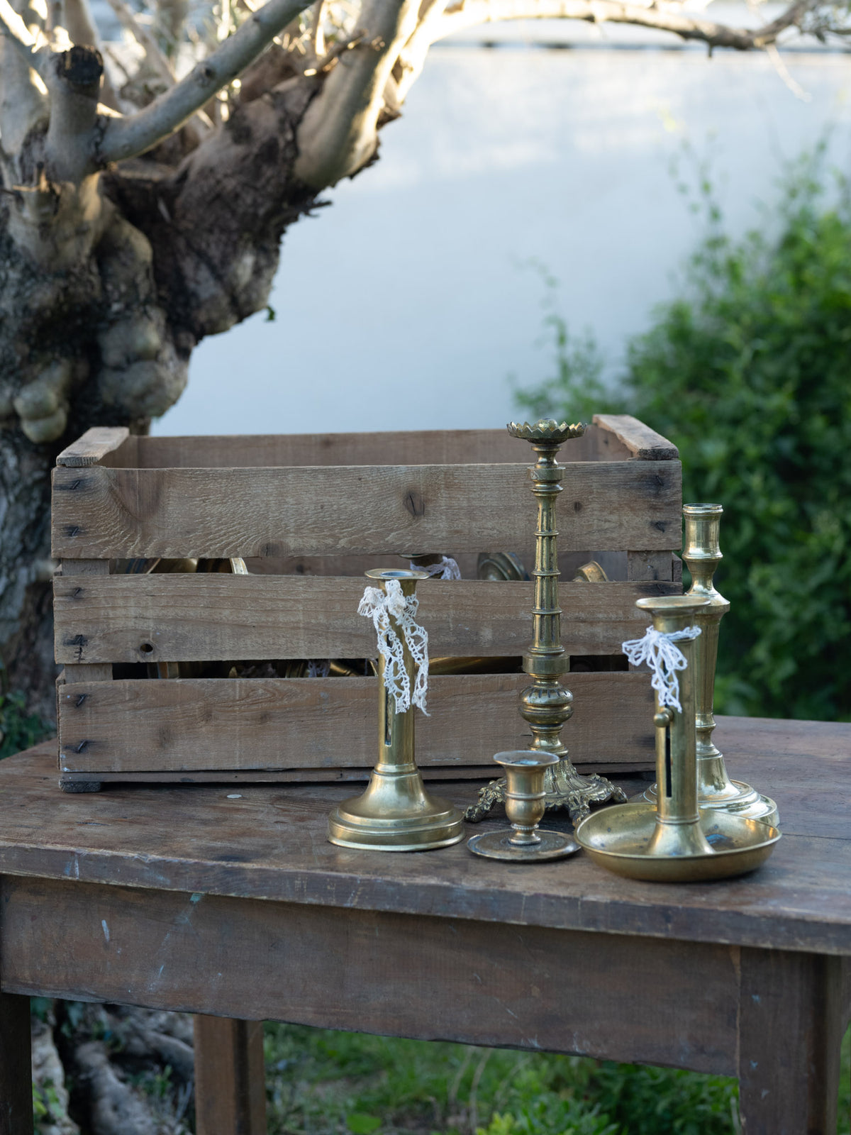 Vintage French Candlestick | Brass Pushup