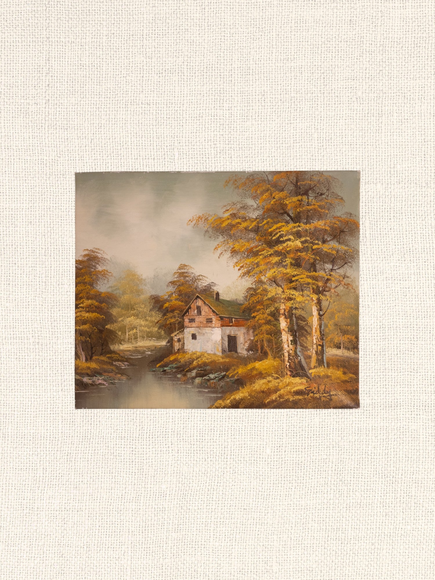Vintage French Art | House on the River | Unframed