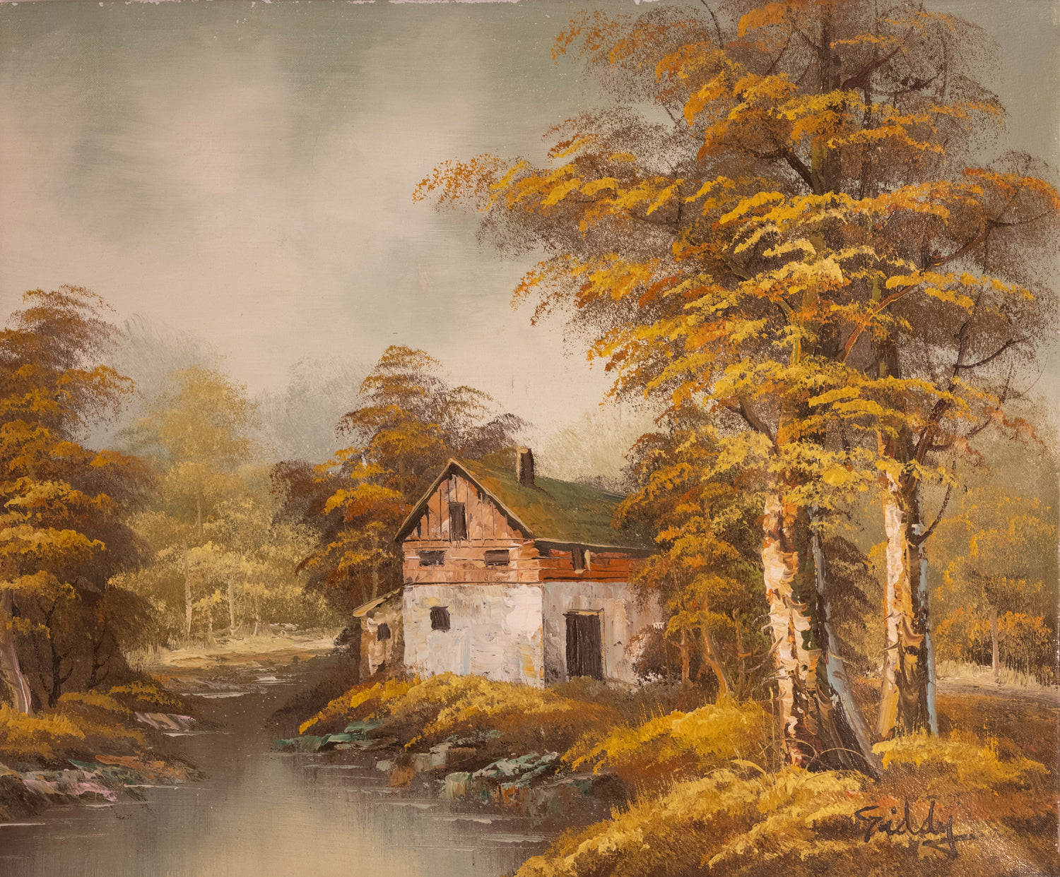 Vintage French Art | House on the River | Unframed