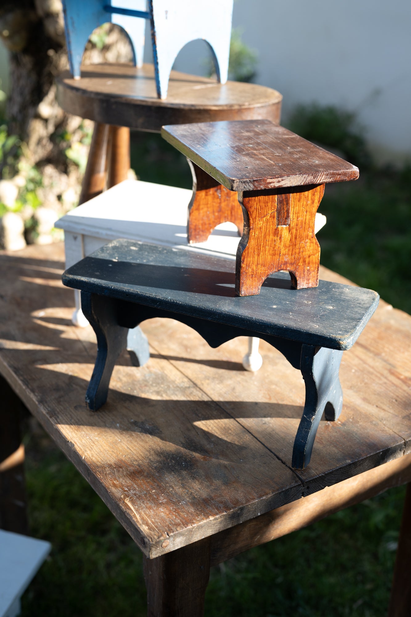 Vintage French Stool | Dark Wood Foot Stool