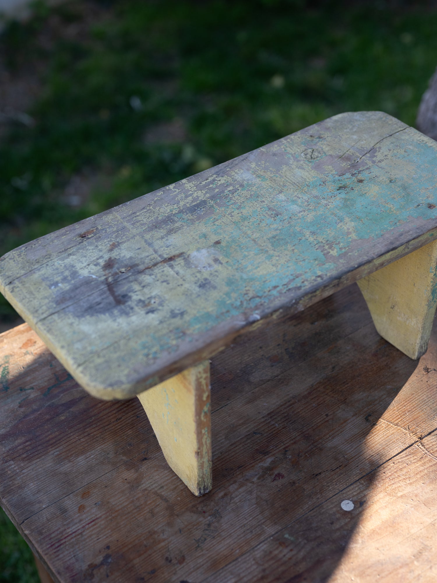Vintage French Stool | Weathered Paint Foot Stool