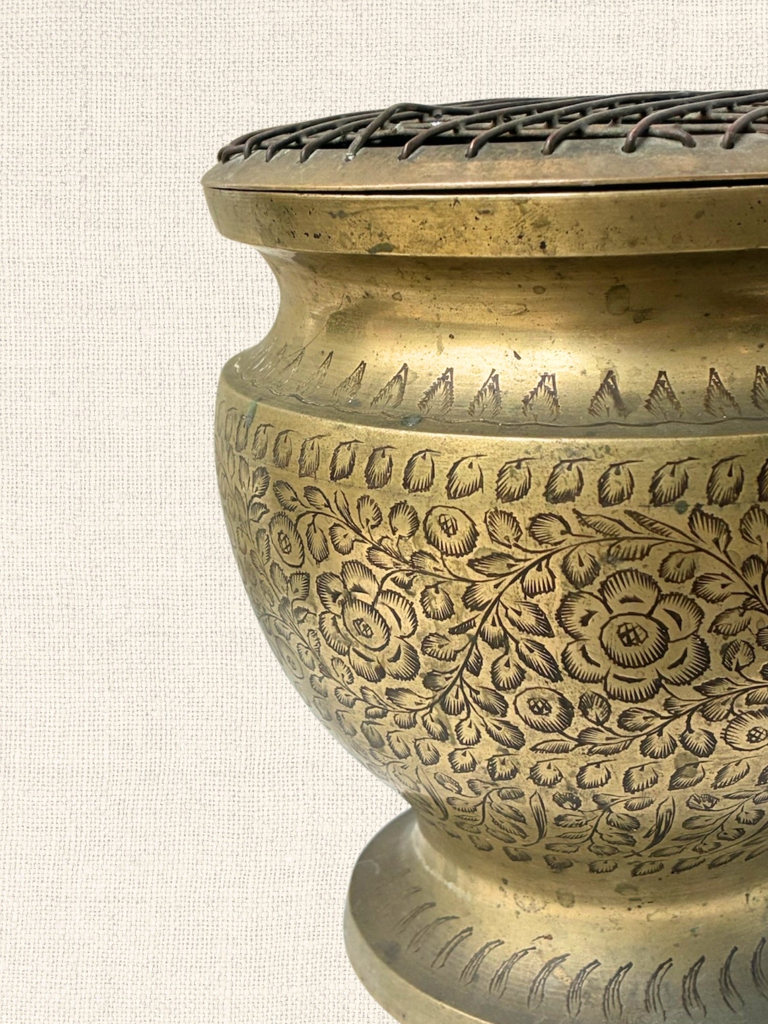 Etched Brass Floral Vase