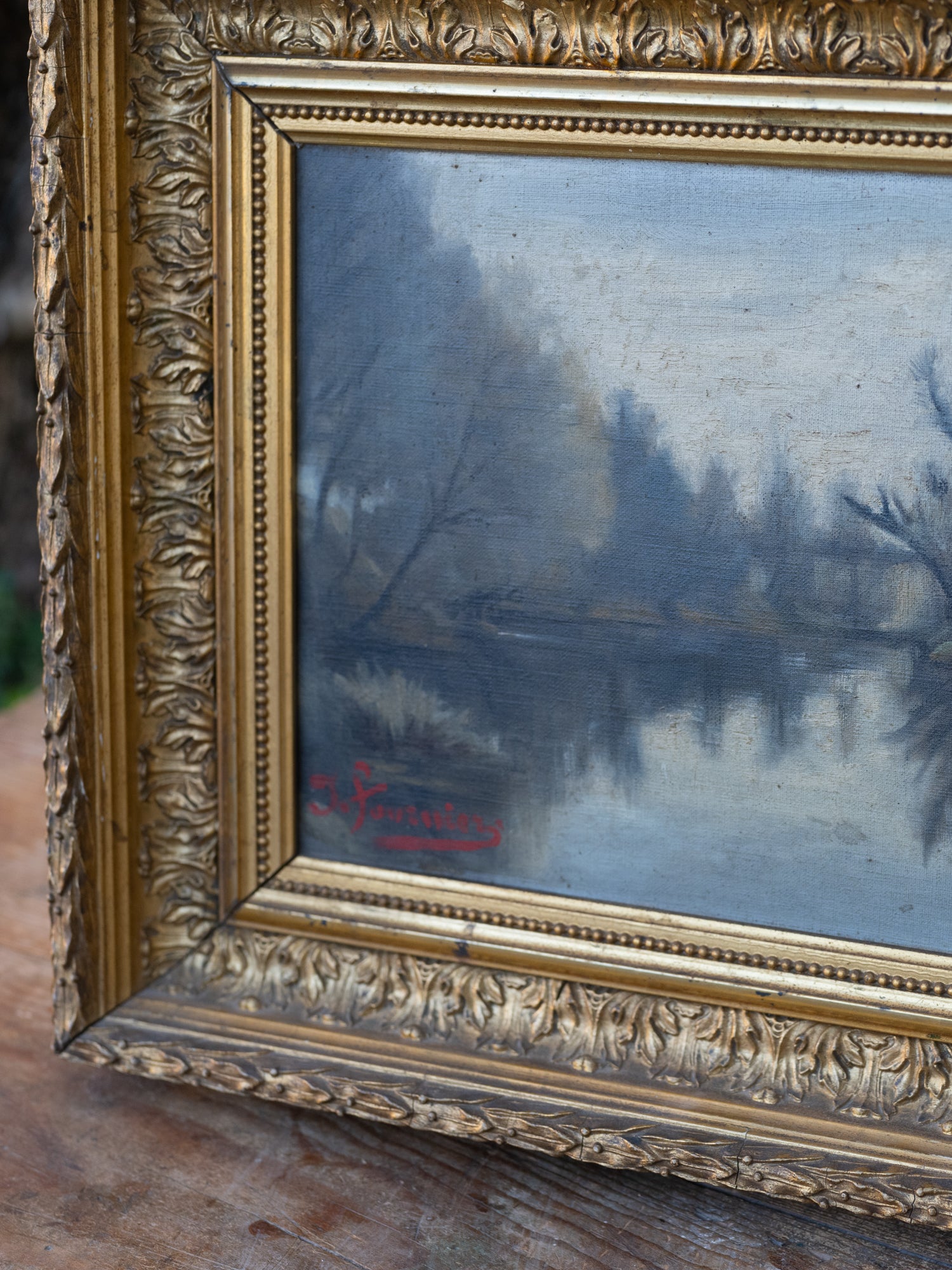Vintage French Art | Glassy Lake w/Trees