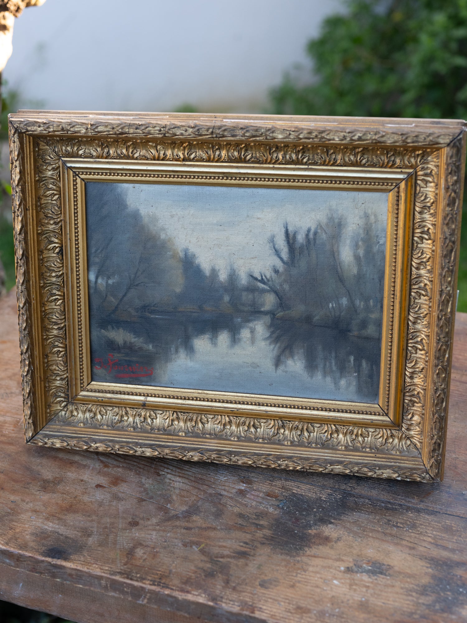Vintage French Art | Glassy Lake w/Trees