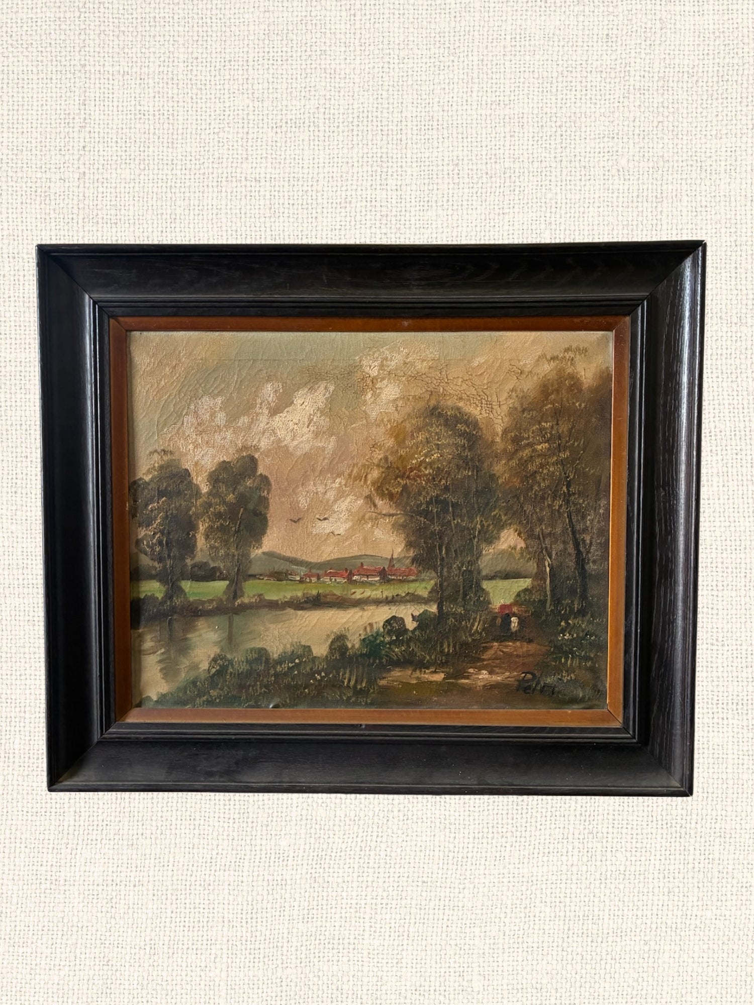 Vintage French Painting | Country Landscape | Framed