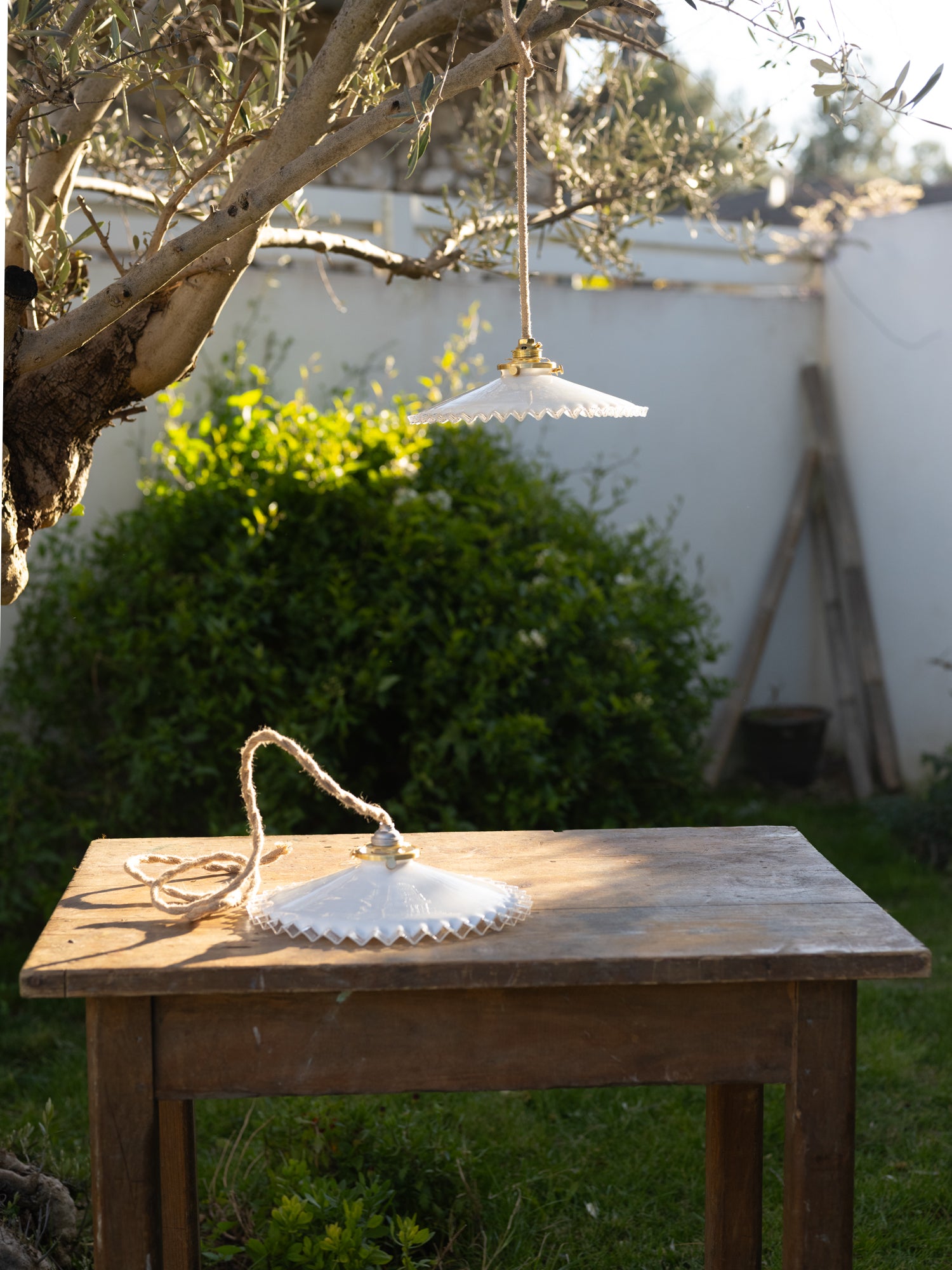 Vintage French Glass Pendant Light