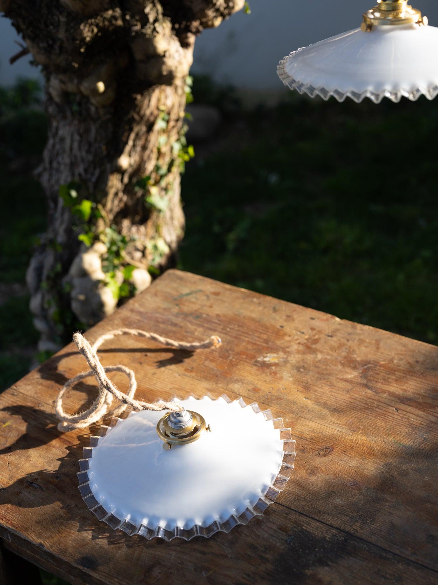 Vintage French Glass Pendant Light