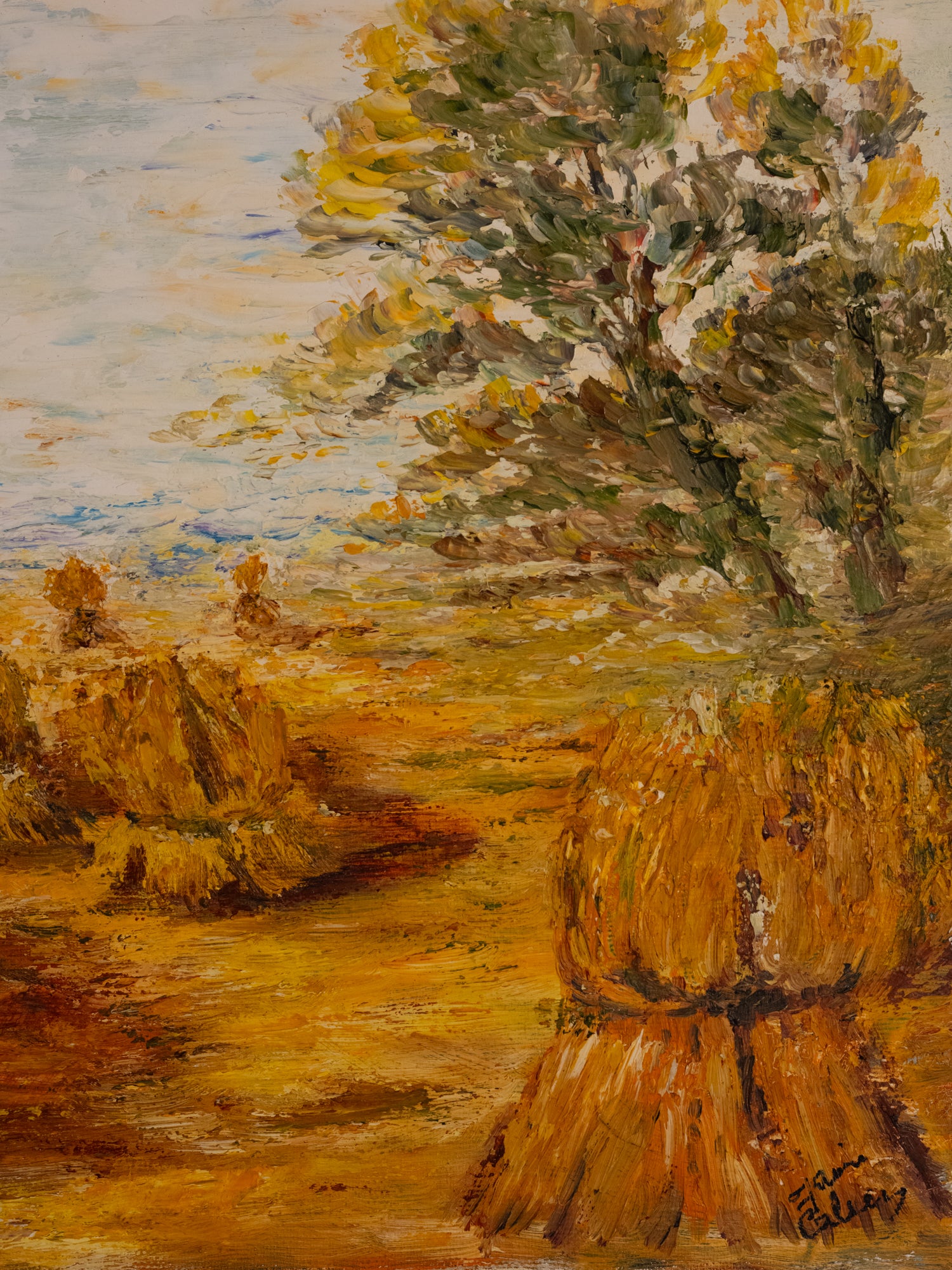 Vintage French Art | Golden Hay Field on Canvas