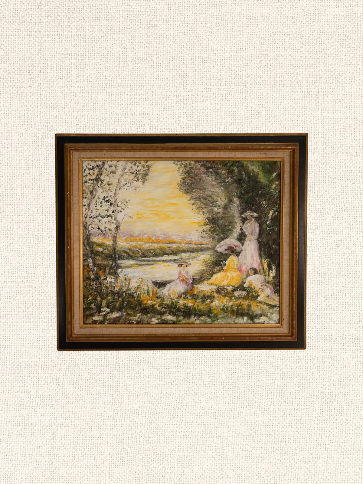 Vintage French Art | Impressionist Ladies by the River | Framed