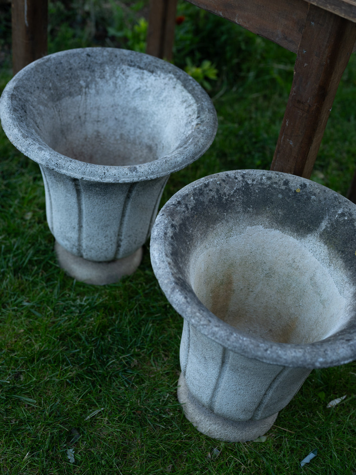 Vintage French Garden Concrete Urns | Fluted