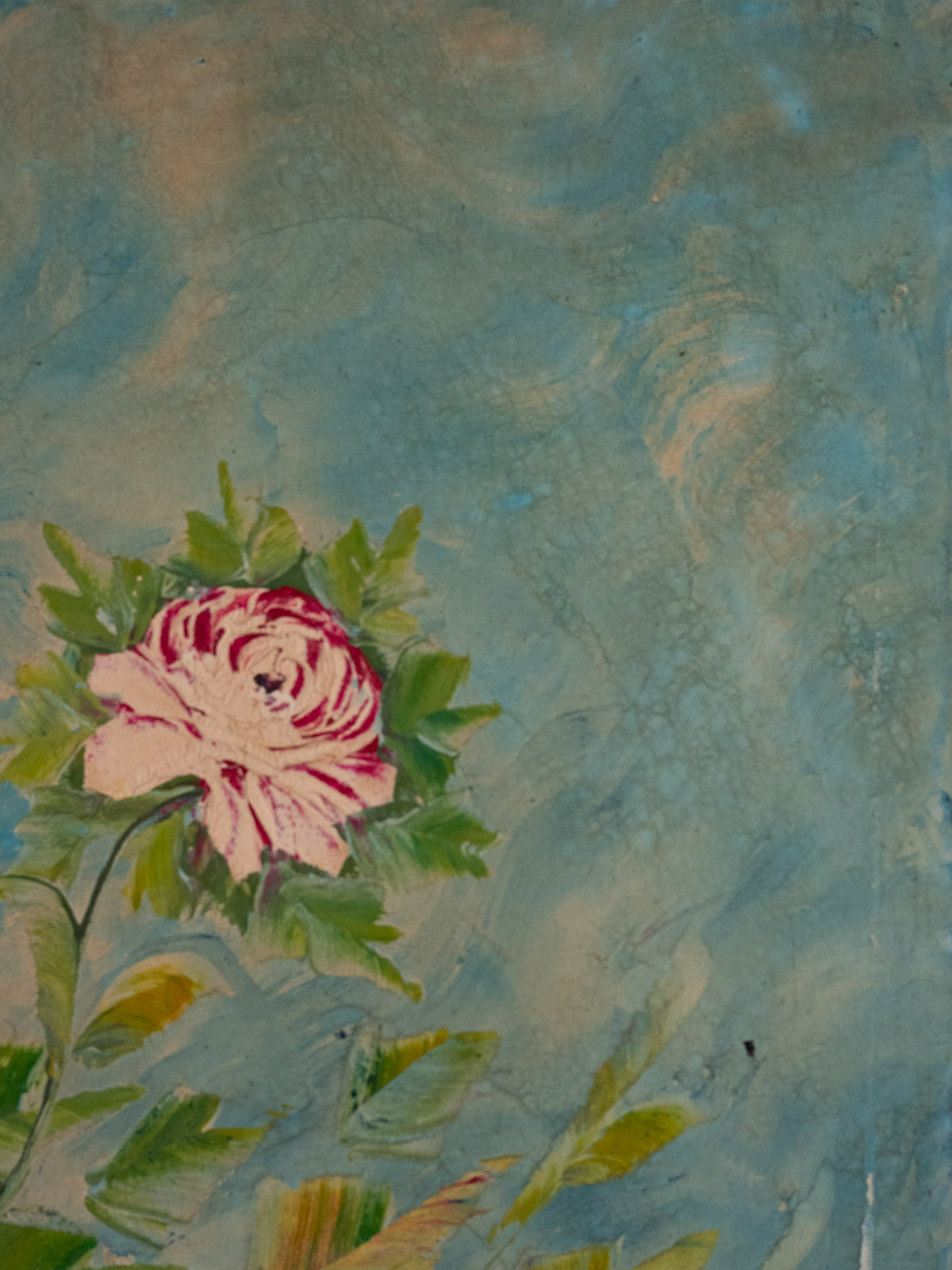 Vintage French Art | White w/ Fuschia Roses in Vase