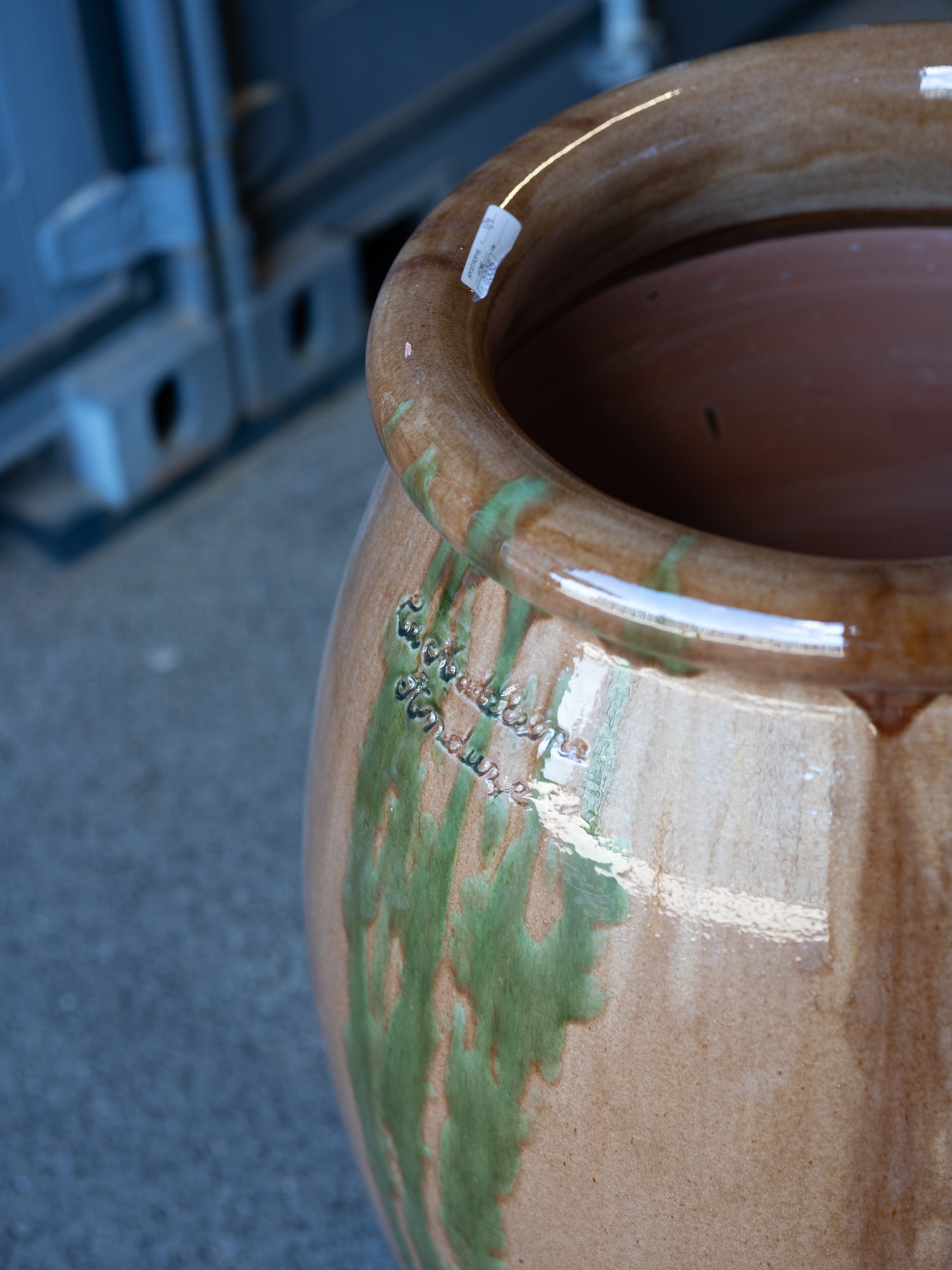 Anduze Tall Planter | Glossy Tan w/Green