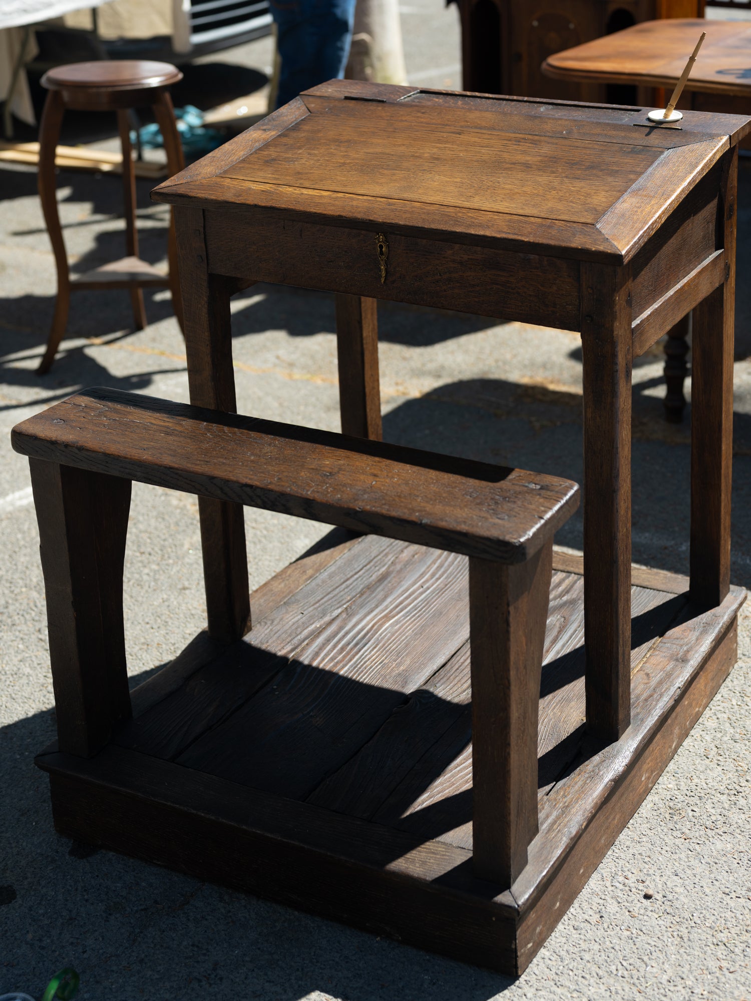 Vintage French School Desk & Bench