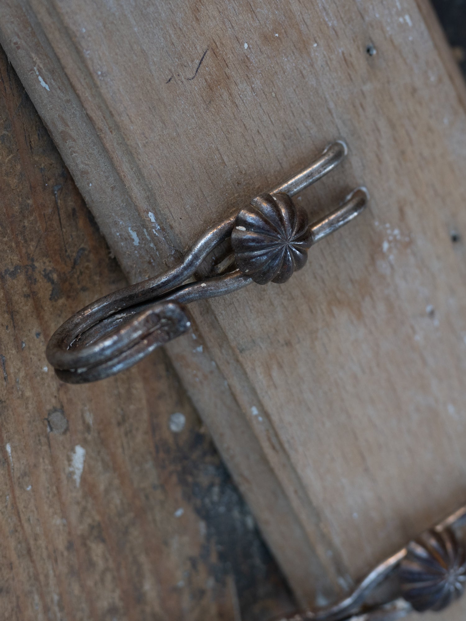 Vintage French Metal Hooks on Wood