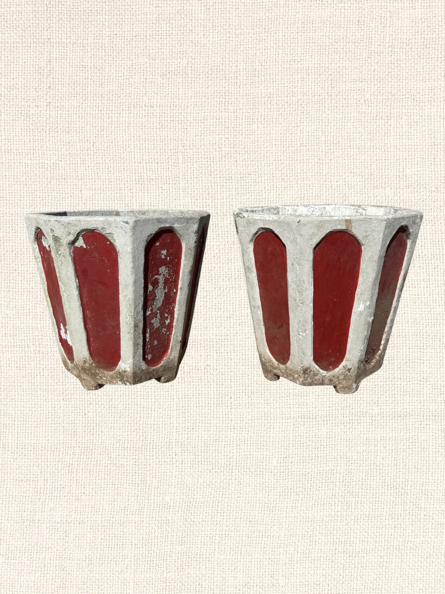 Vintage European Concrete Planter| Red & White