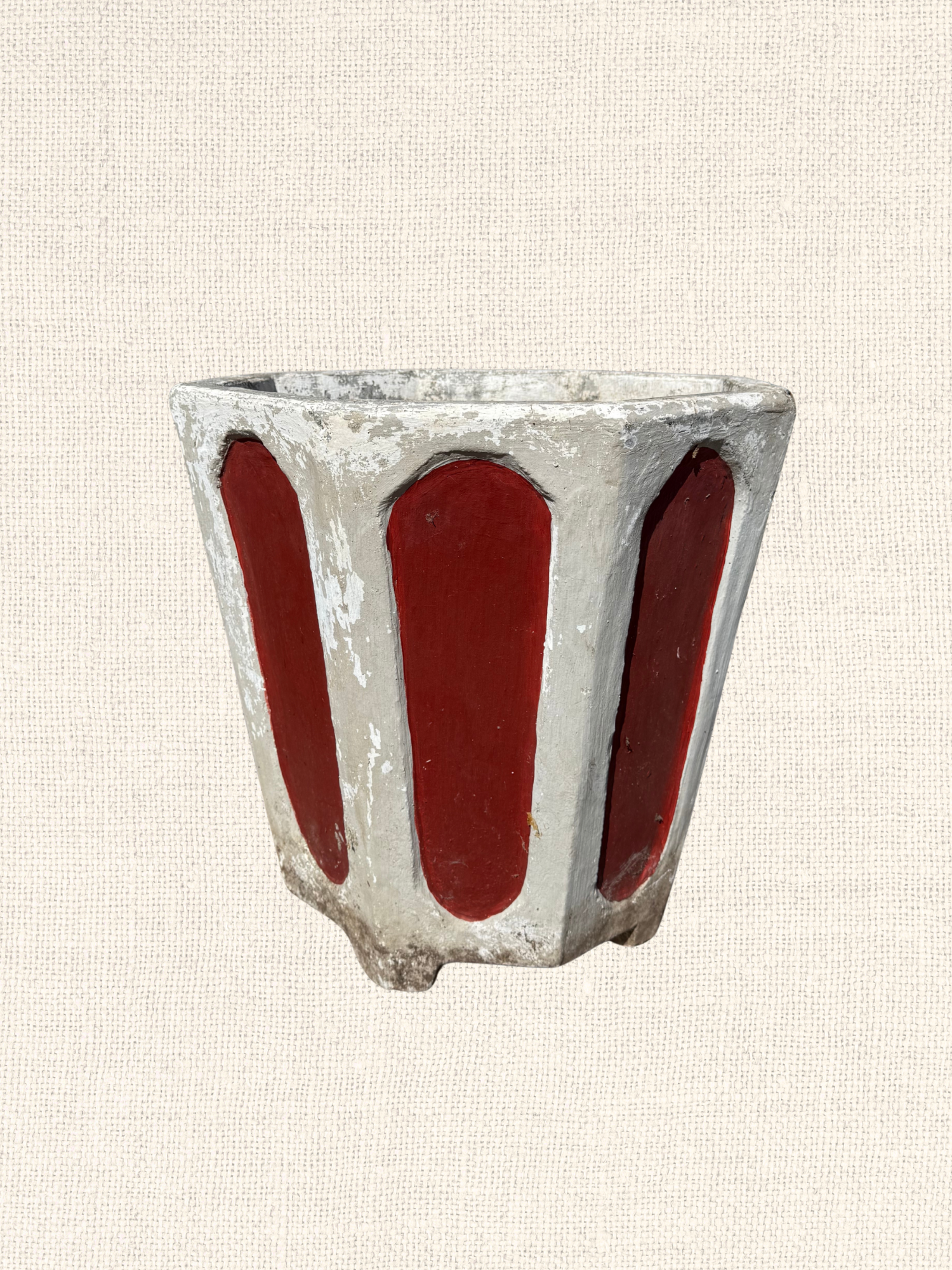 Vintage European Concrete Planter| Red & White