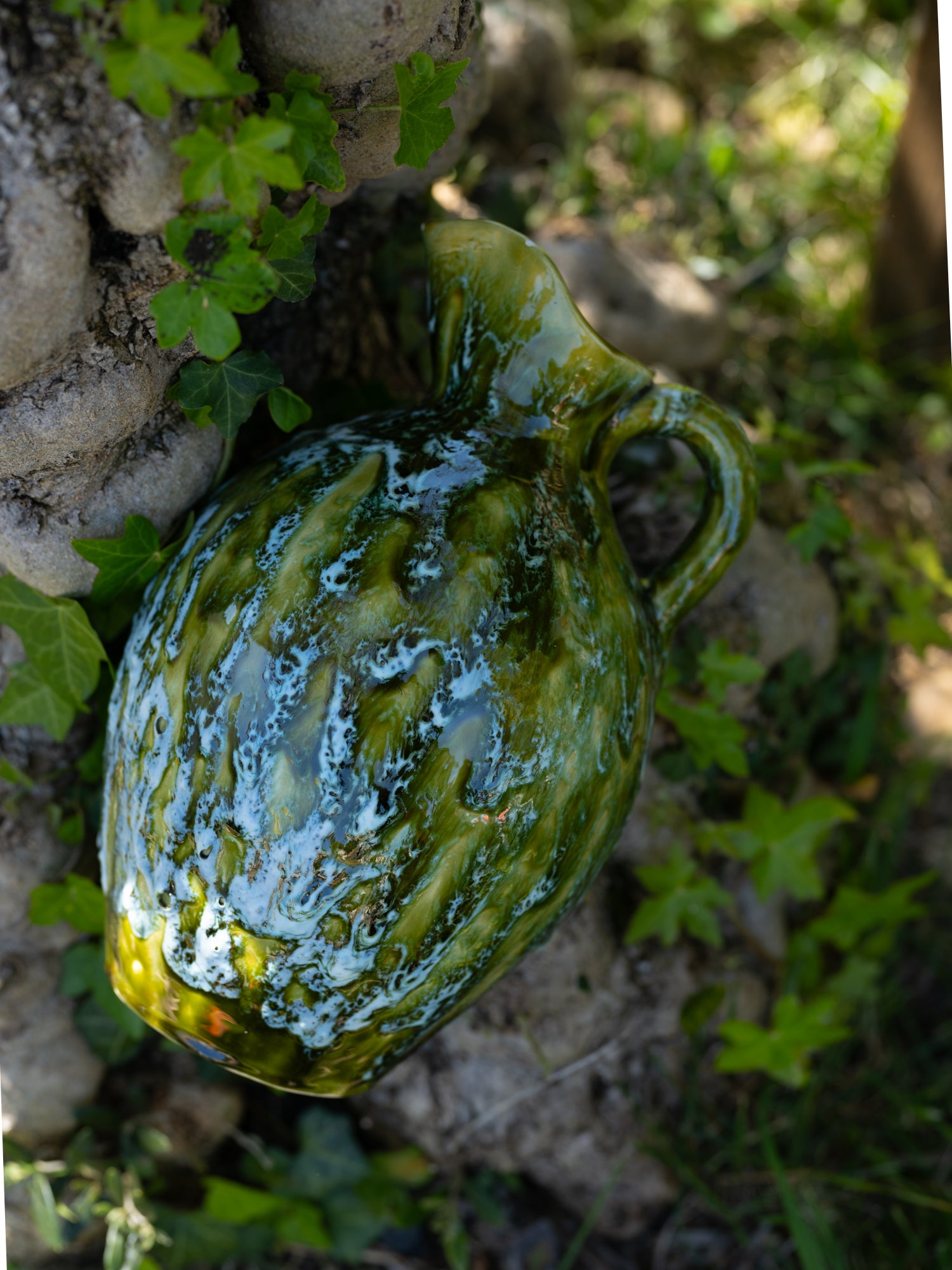 Vintage French Green Crackle Pitcher