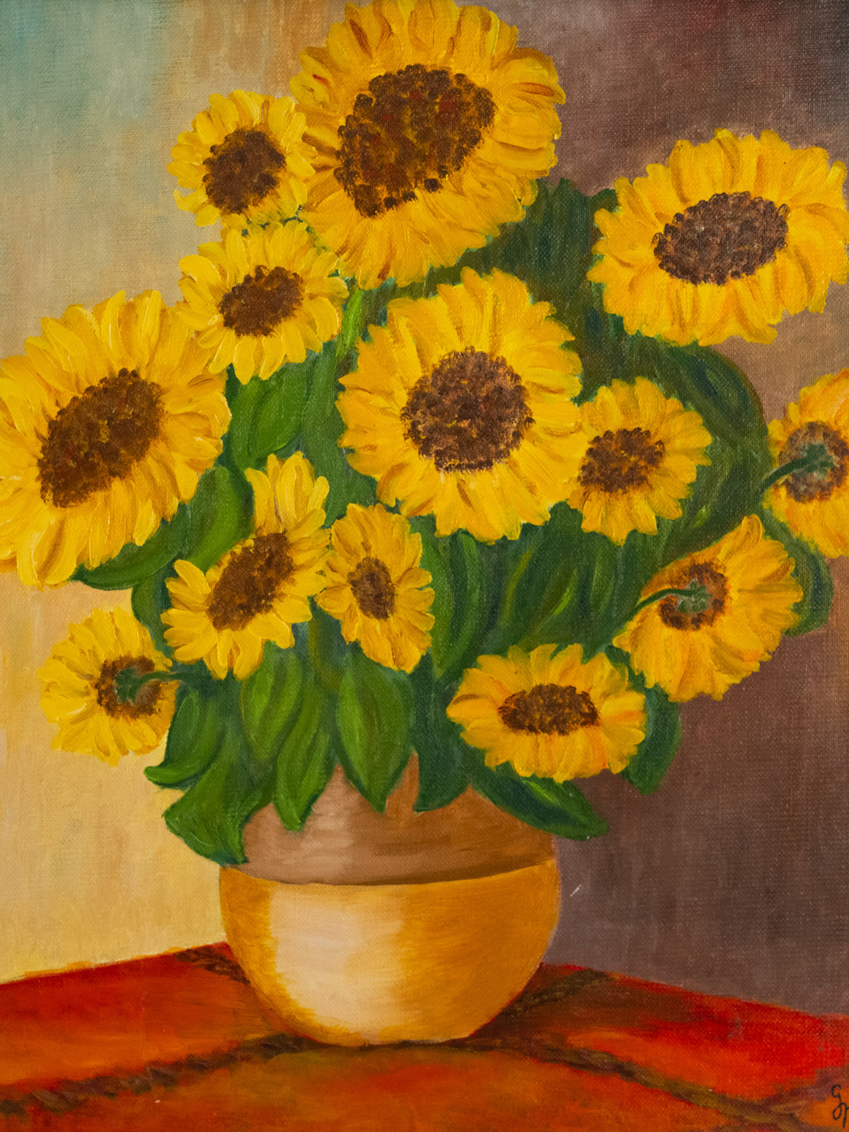 Vintage French Art | Sunflowers in Vase | Framed
