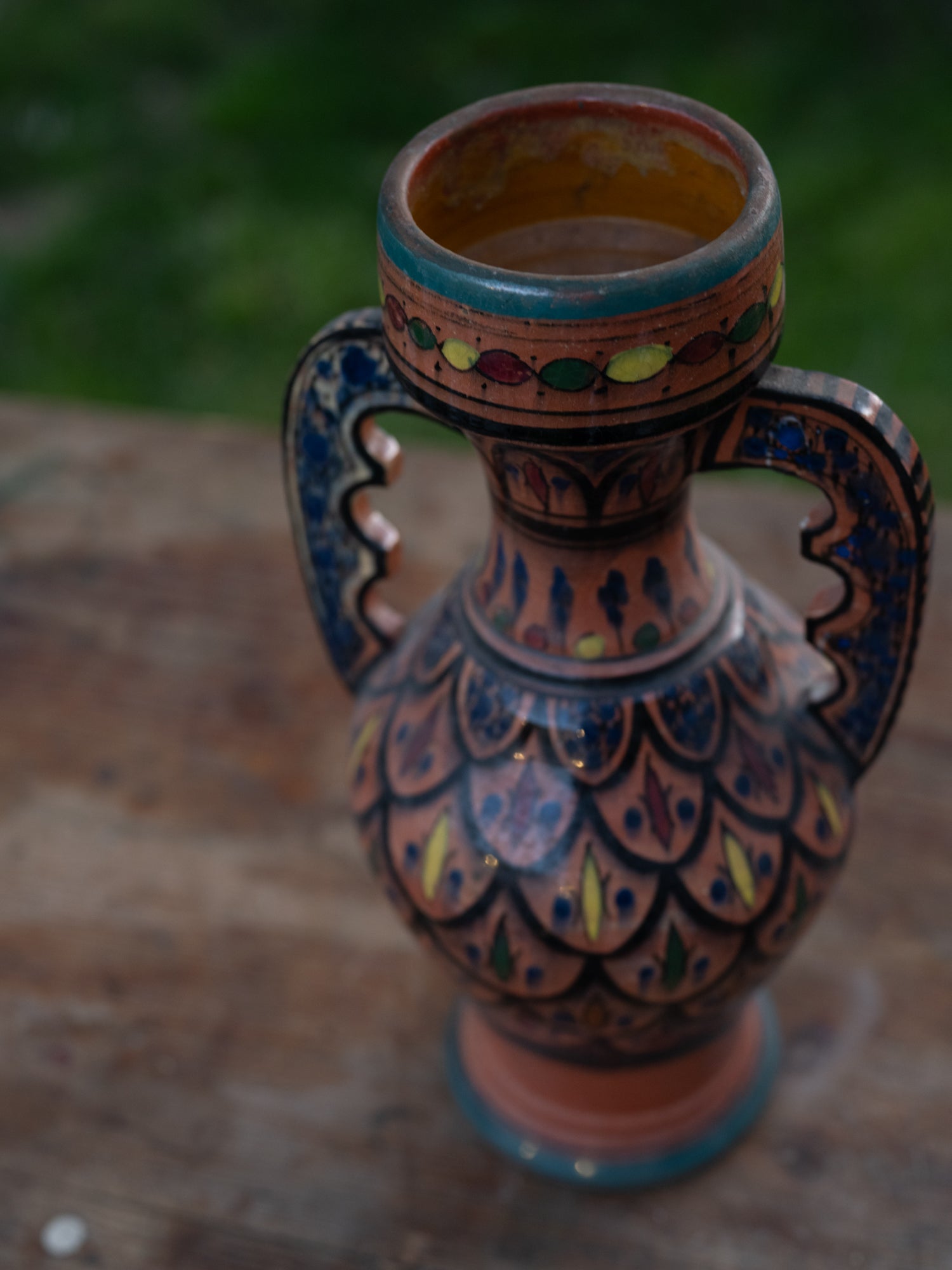 Vintage Morroccan Vessel | Terracotta Handpainted | Double Handle