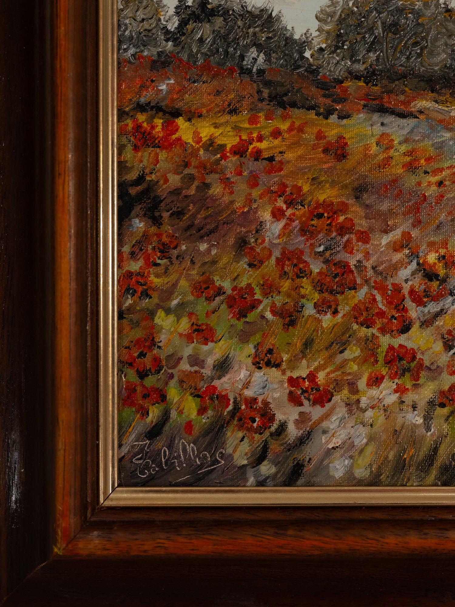 Vintage French Art | Janine | Poppy Field w House| Framed