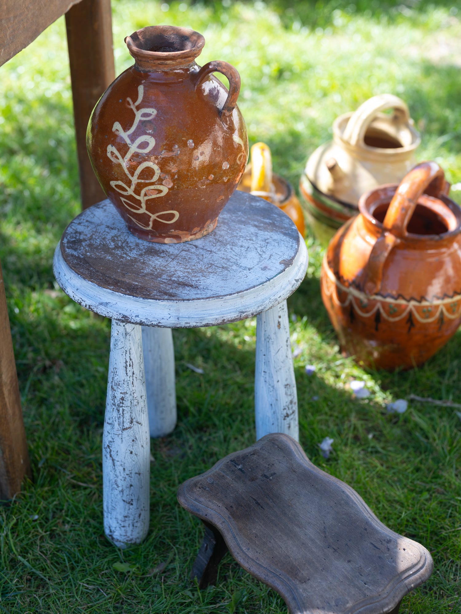 French Antique White Stool