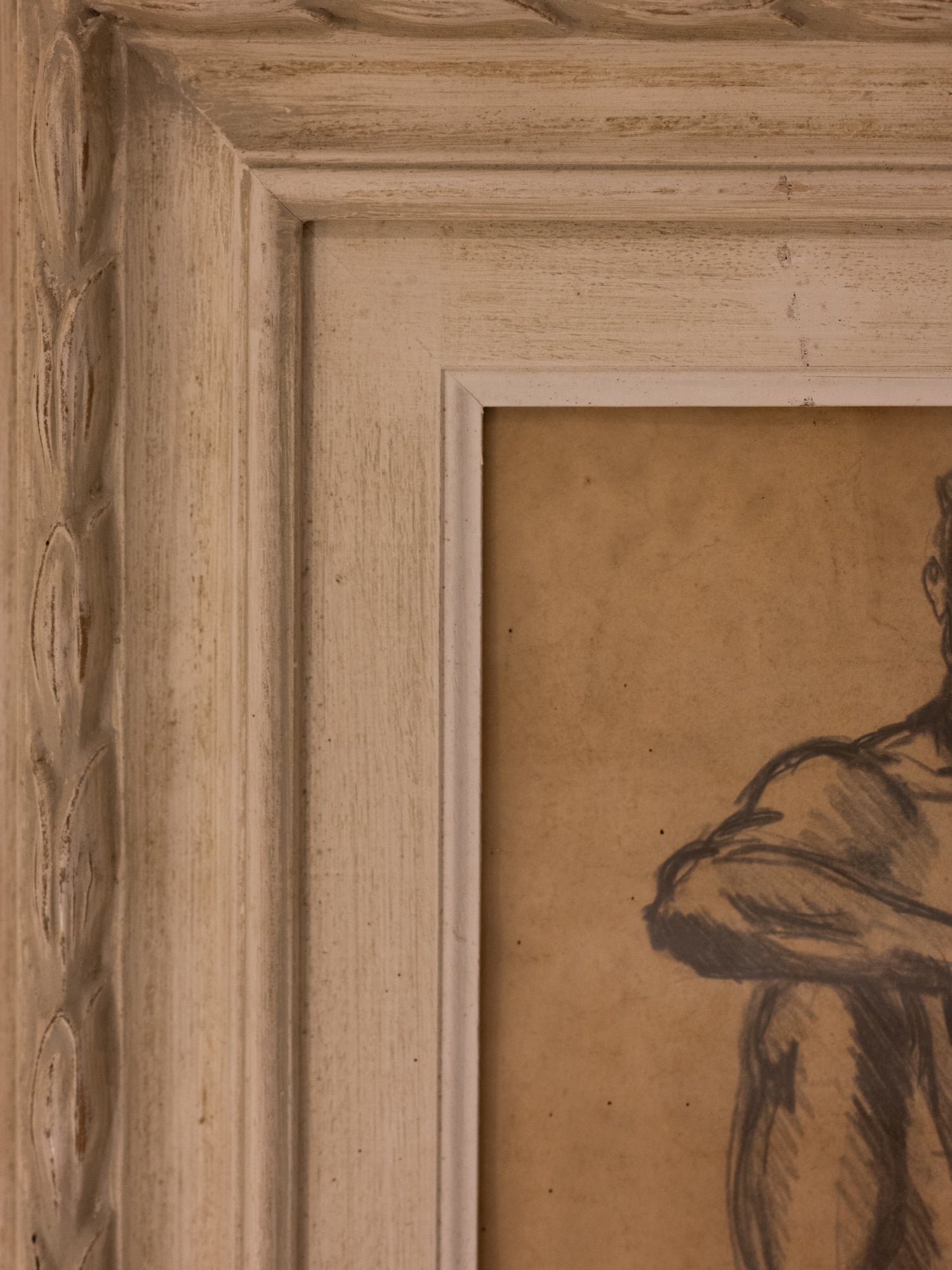 Vintage French Art | Seated Nude | Framed Sketch