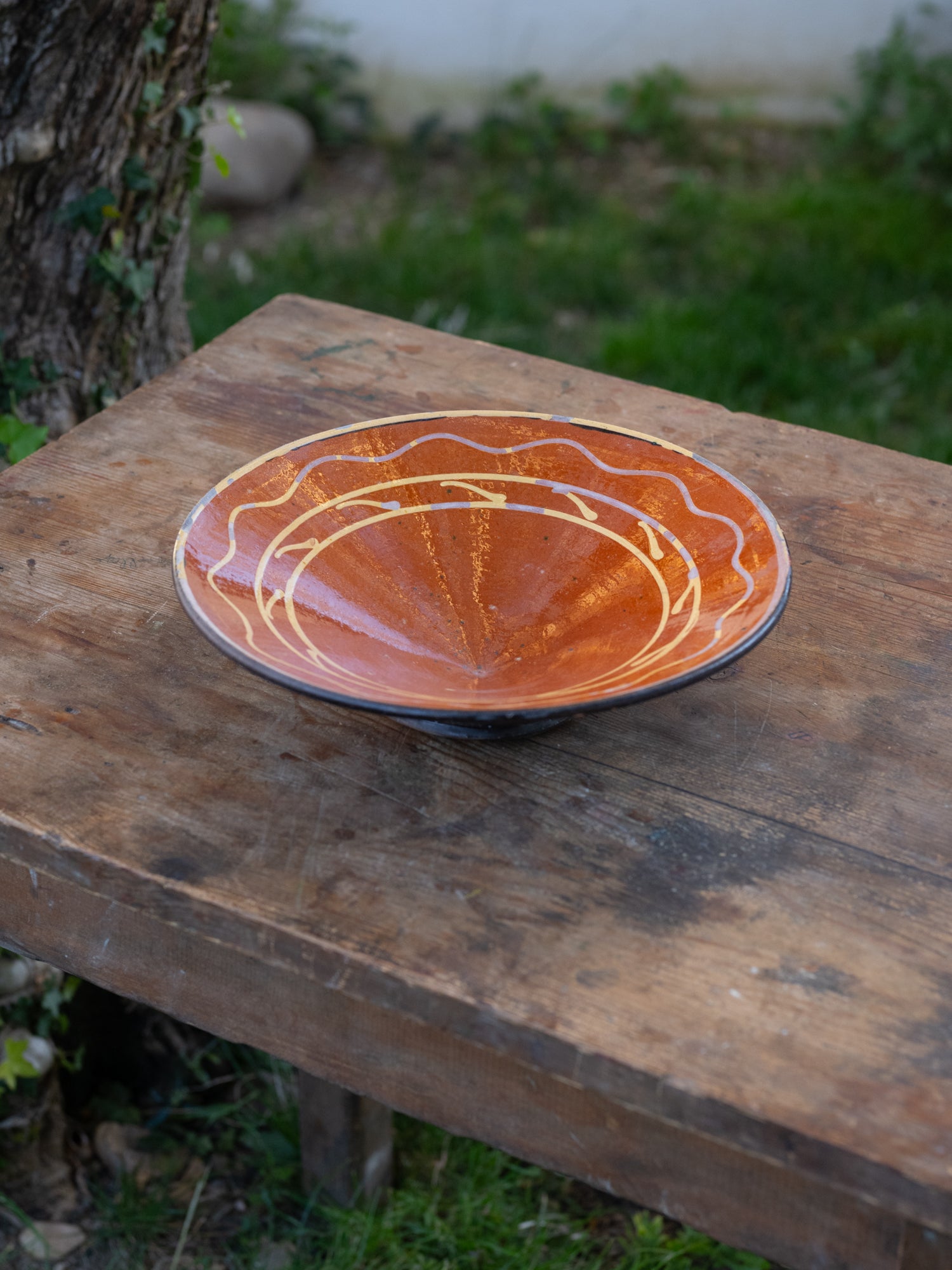 Vintage French Bowl | Handpainted Wavy Border