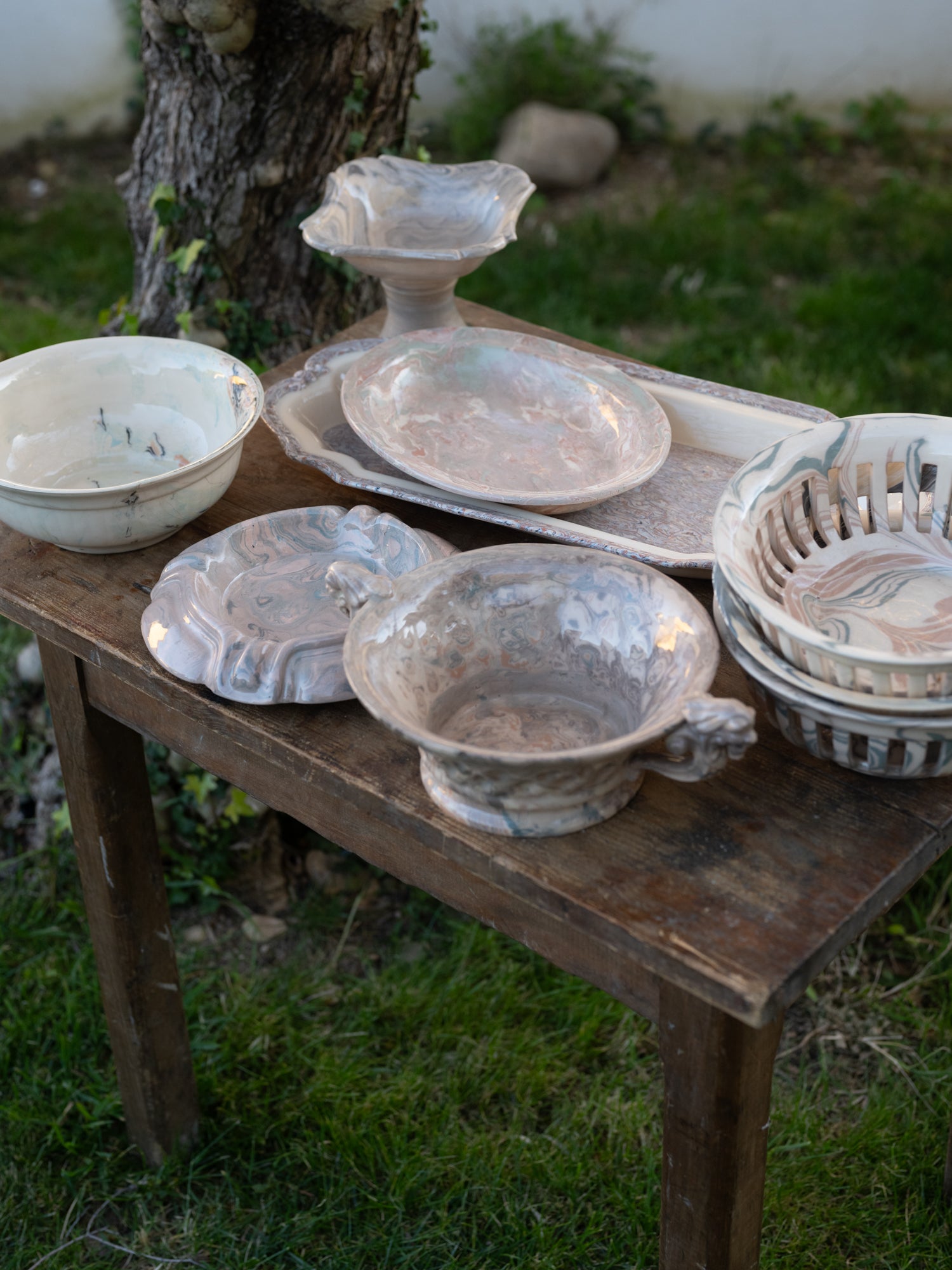 Vintage French Marblized Ceramic Platter
