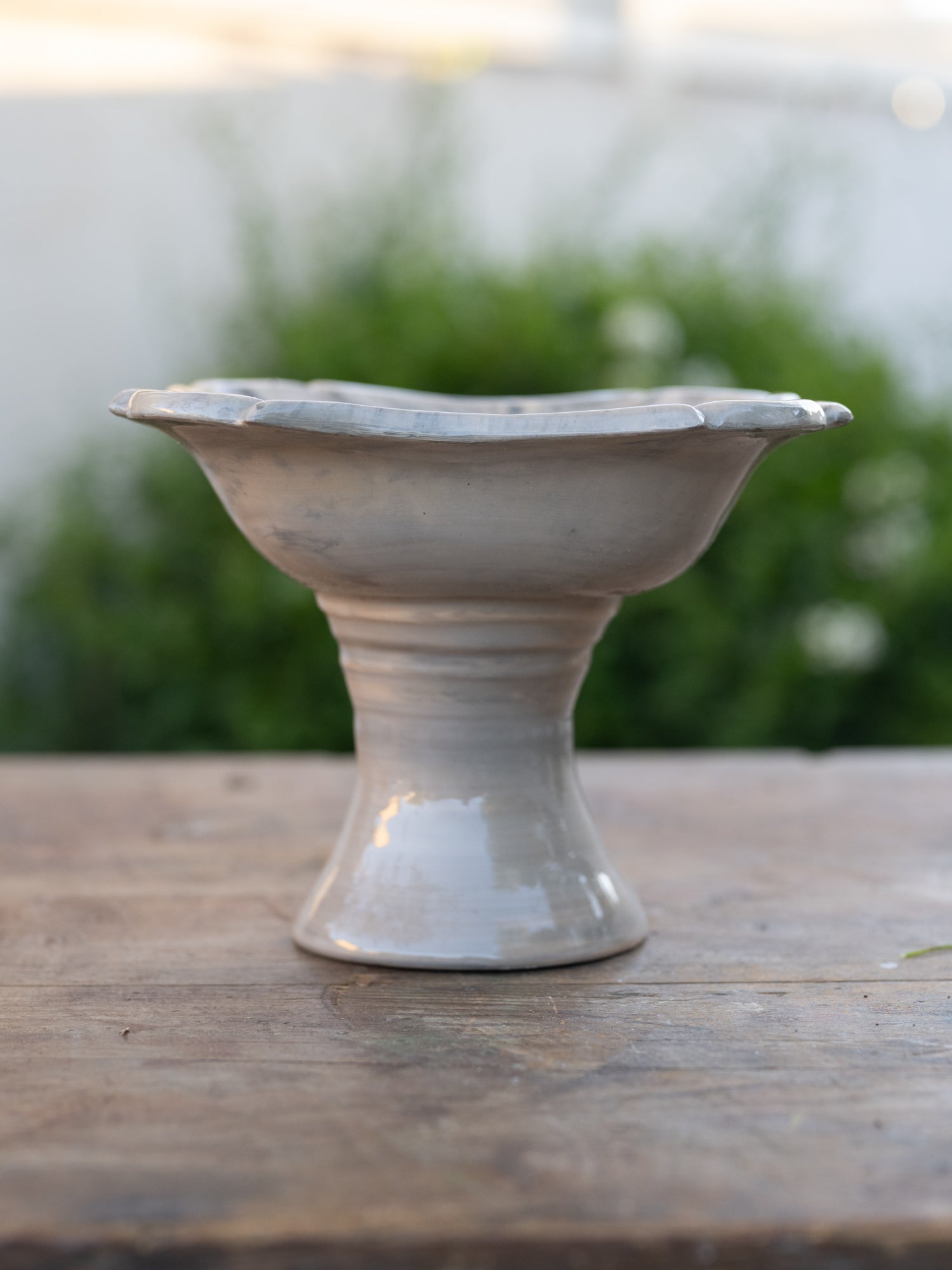 Vintage French Marblized Ceramic Pedestal Bowl