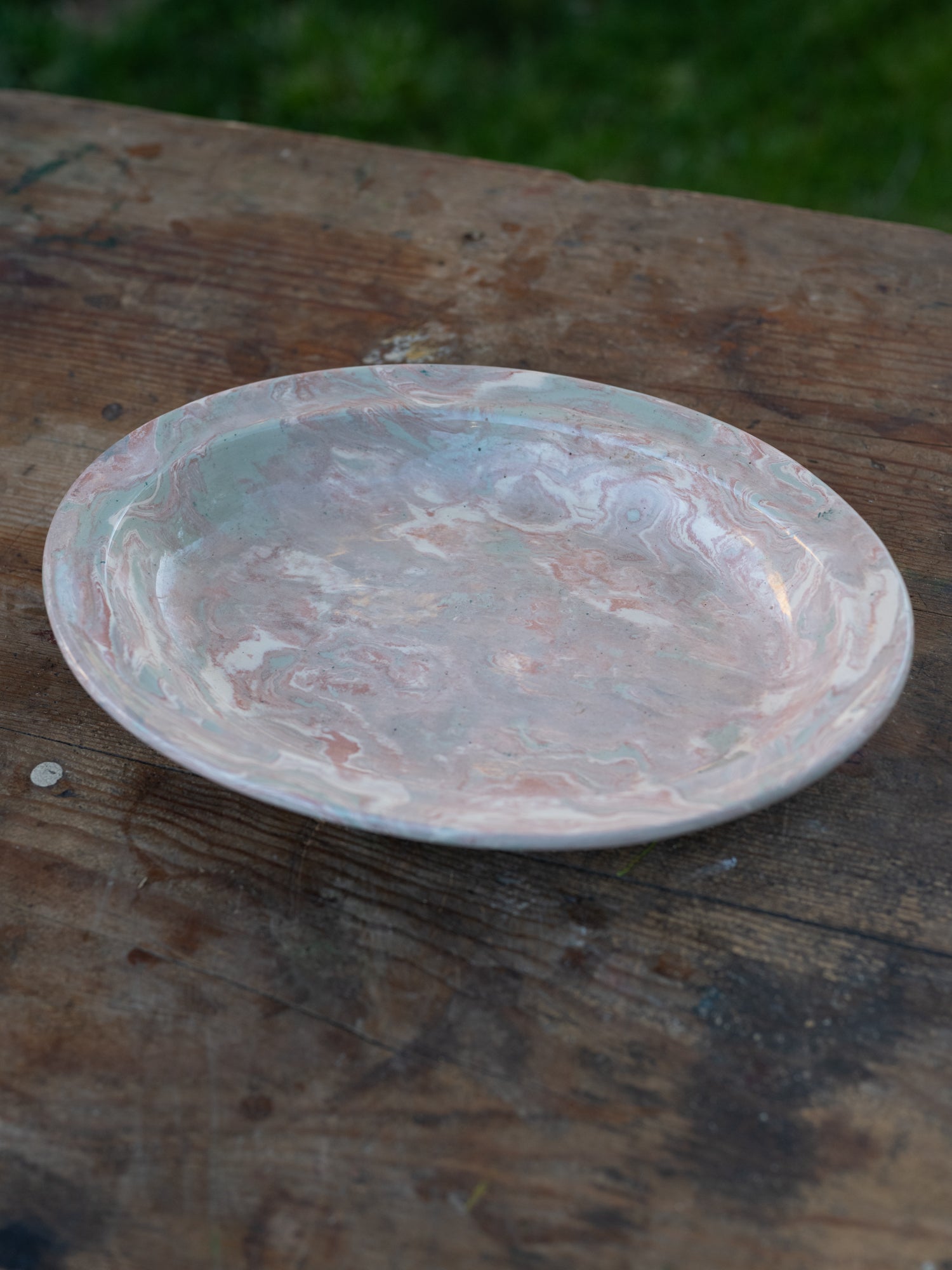 Vintage French Marblized Ceramic Oval Plate