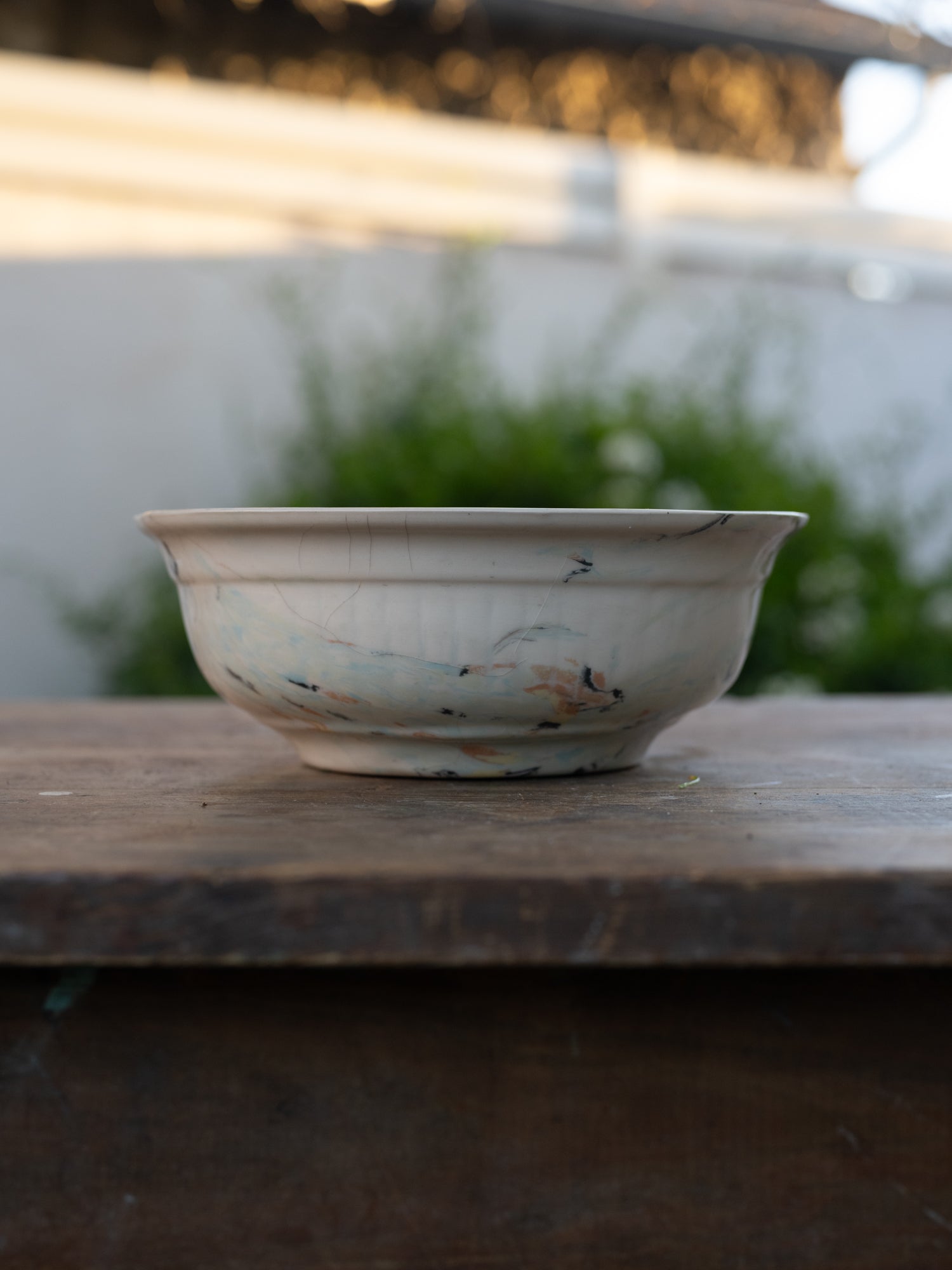 Vintage French Marblized Ceramic Bowl | White