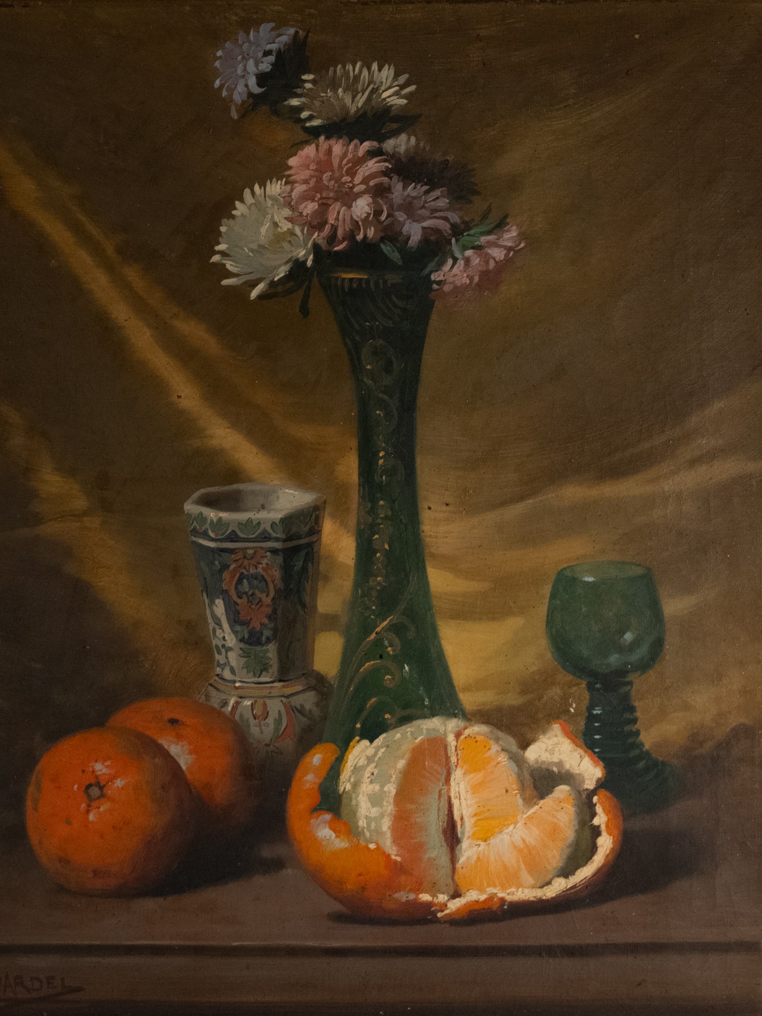 Vintage French Art | Flower and Orange | Oil | Framed
