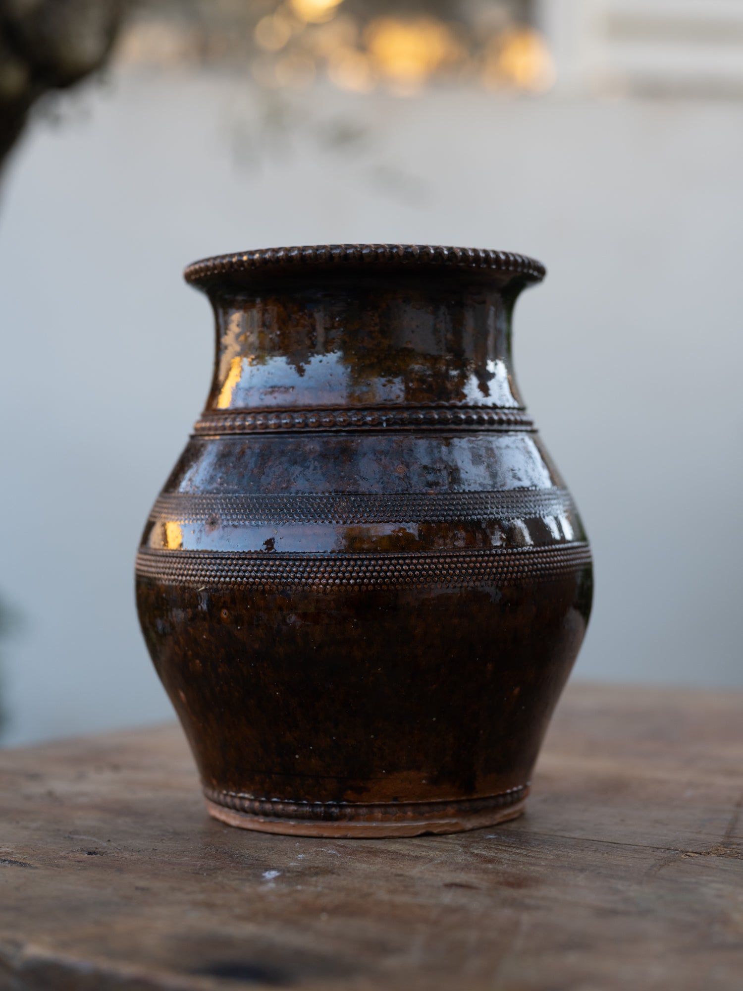 Small Vintage French Ceramic Urn | Brown