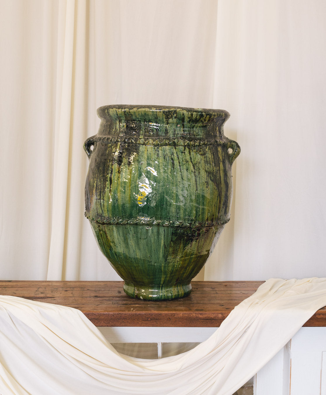 Vintage Moroccan Green Glazed Planter