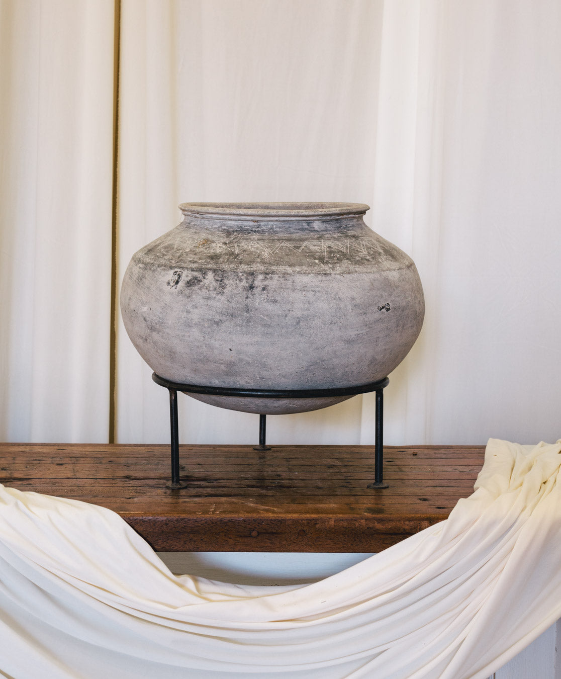 Large Indian Clay Pot on Stand