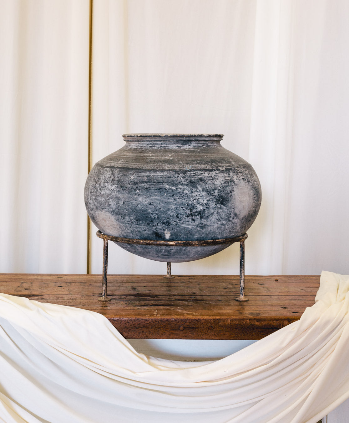 Large Indian Clay Pot on Stand