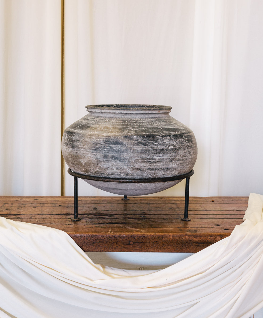 Large Indian Clay Pot on Stand