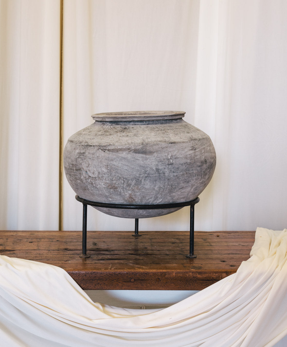 Large Indian Clay Pot on Stand