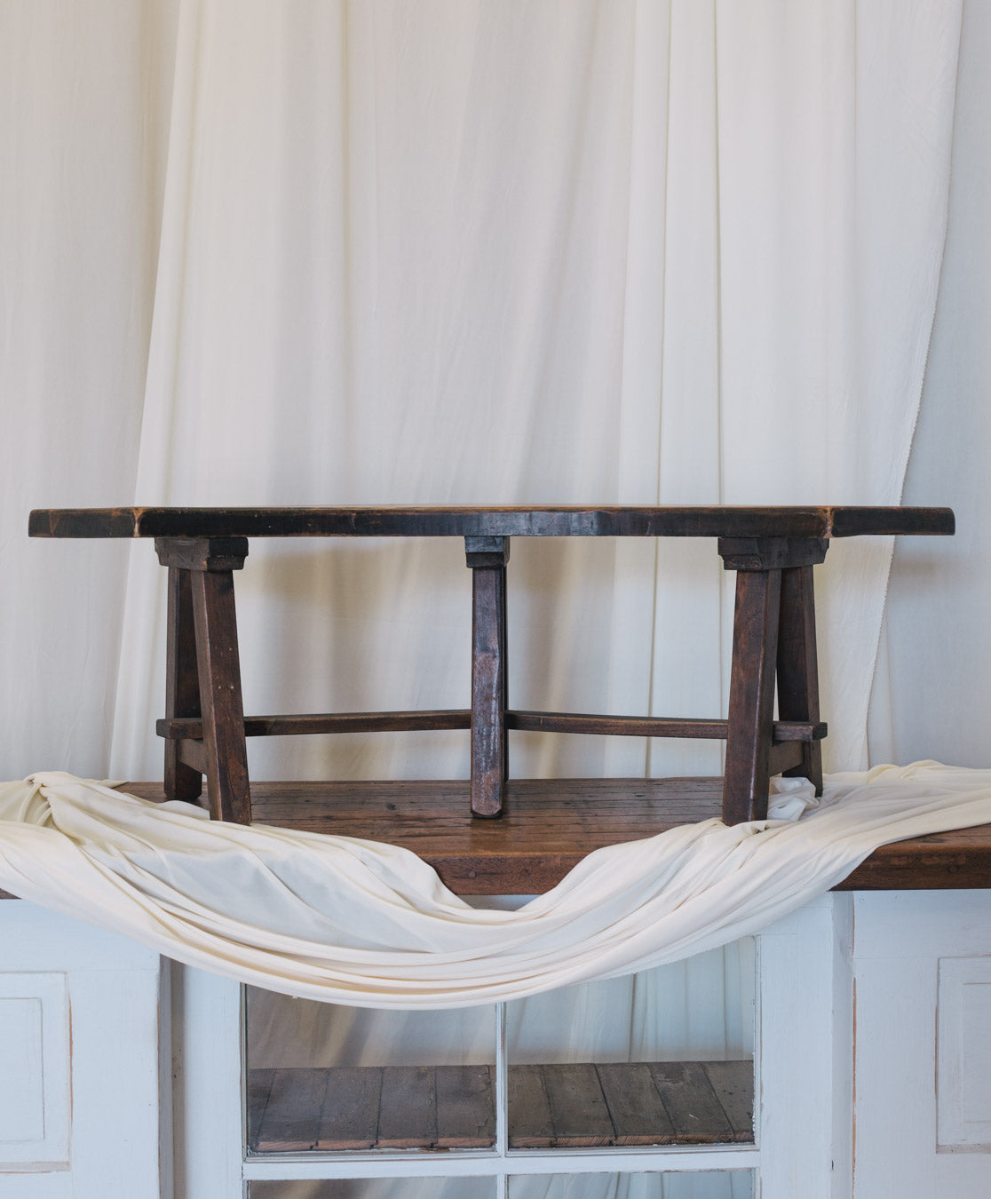 Vintage French Curved Schoolhouse Bench