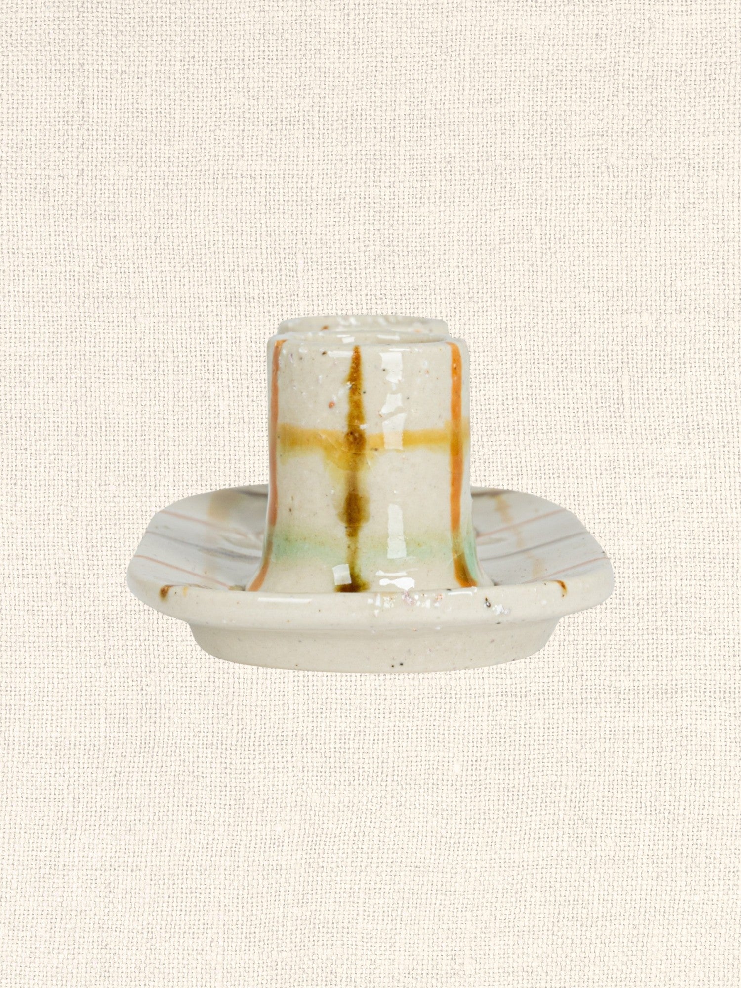 Hand Painted Stoneware Double Taper Candle Holder