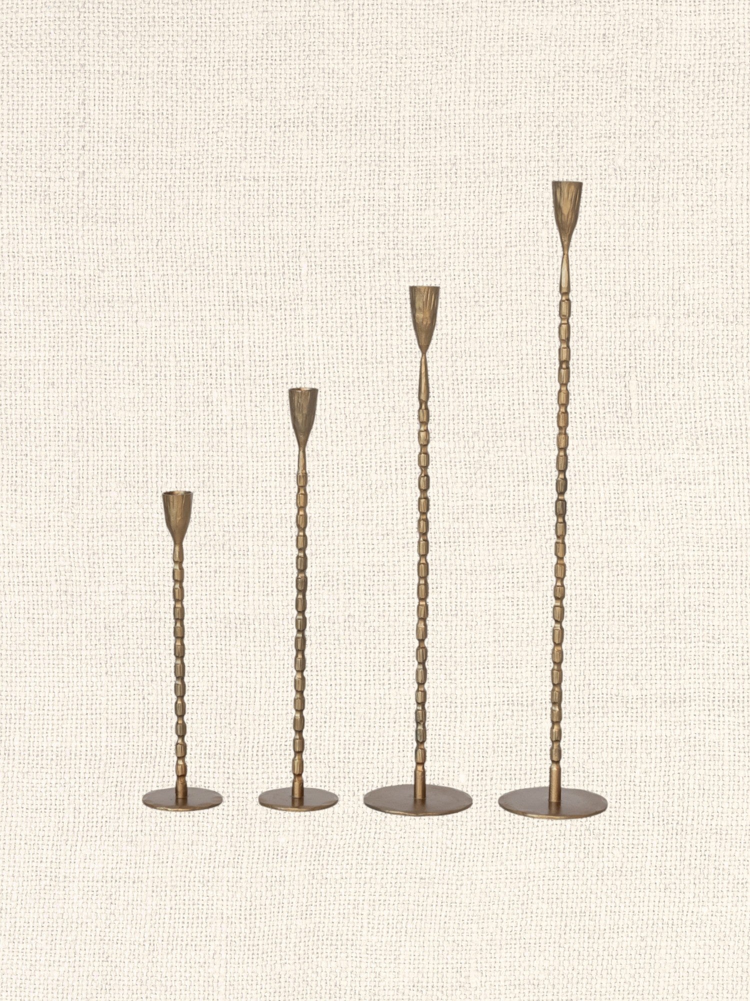 Hand-Forged Cast Iron Taper Holders, Brass Finish