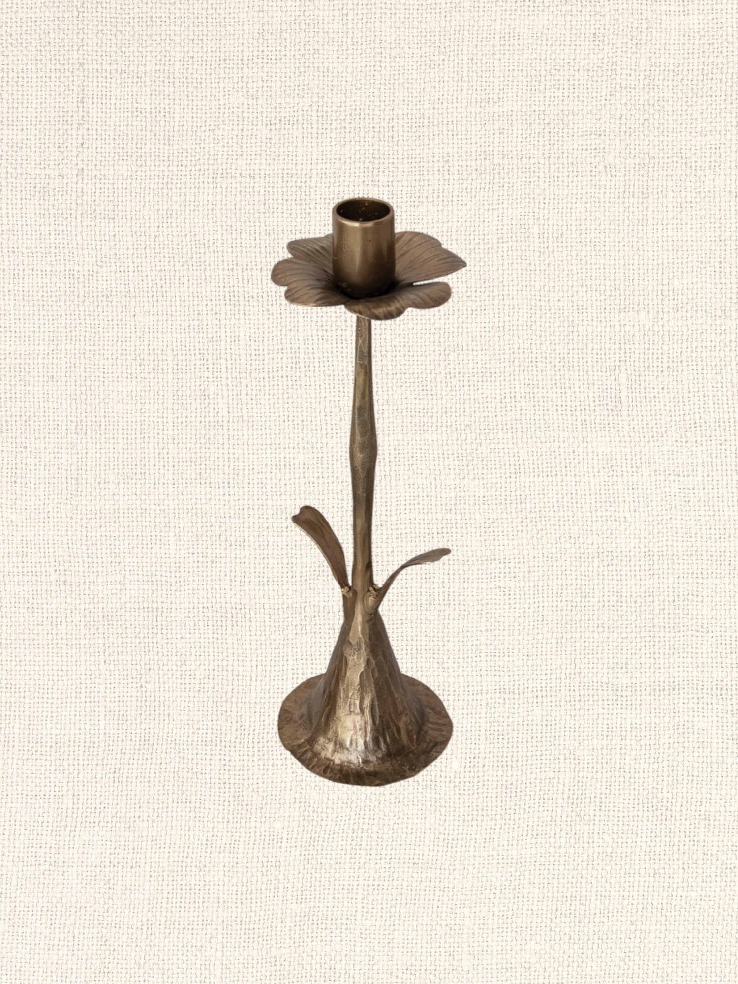 Hand Forged Metal Stem Shaped Taper Candle Holder | Short