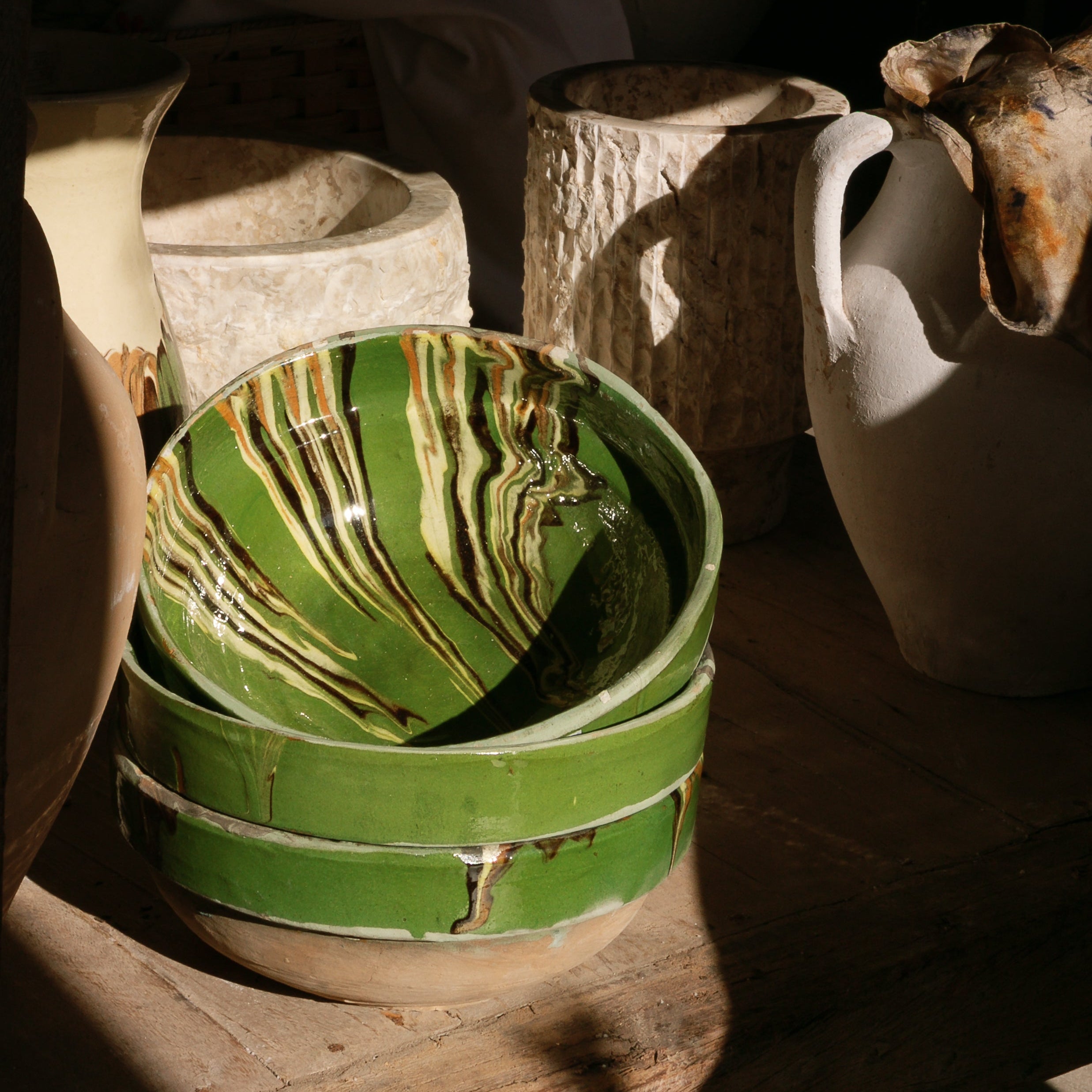 Marbleized Cottage Crafted Bowl | Green | Medium