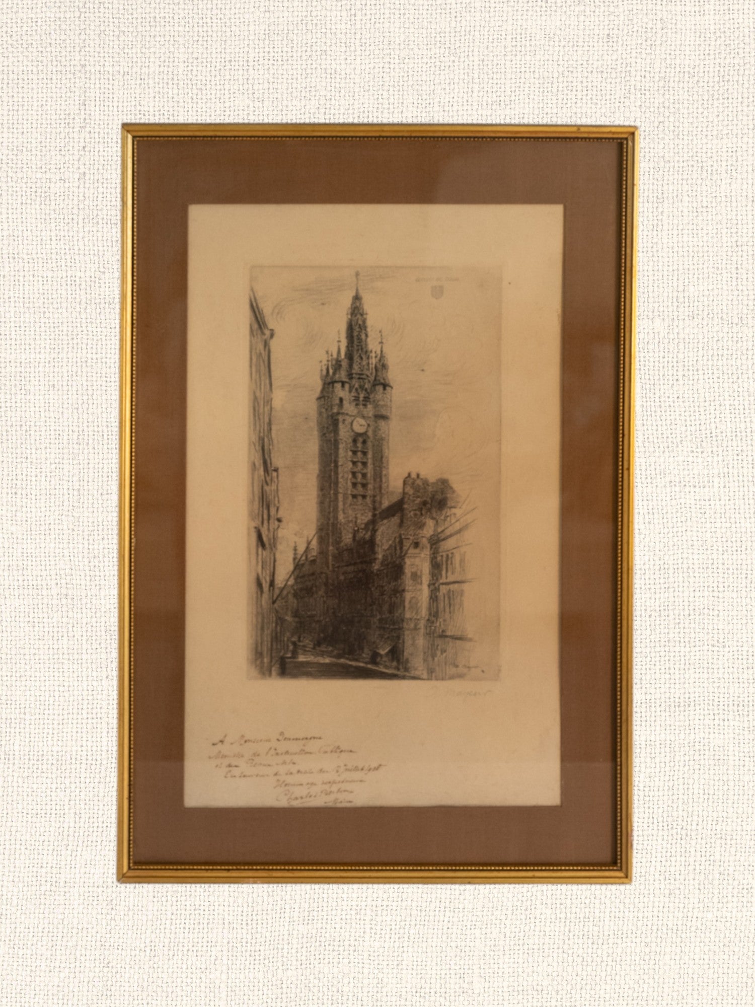 Vintage French Art | Clock Tower| Sketch | Framed
