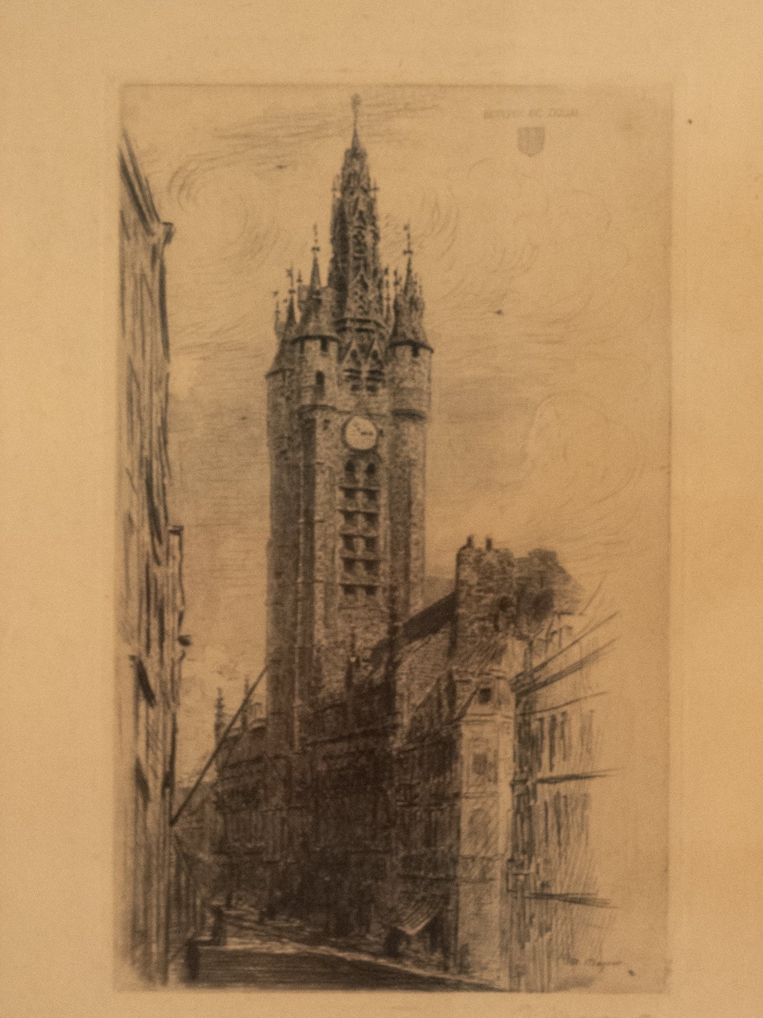 Vintage French Art | Clock Tower| Sketch | Framed