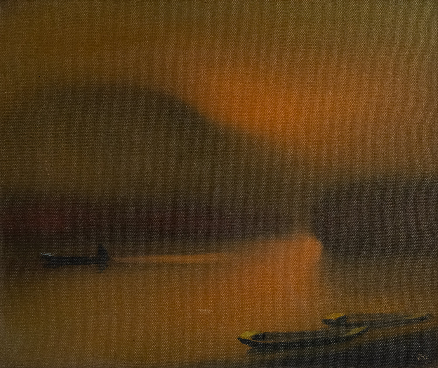Vintage French Art | Rowboat on River | Framed