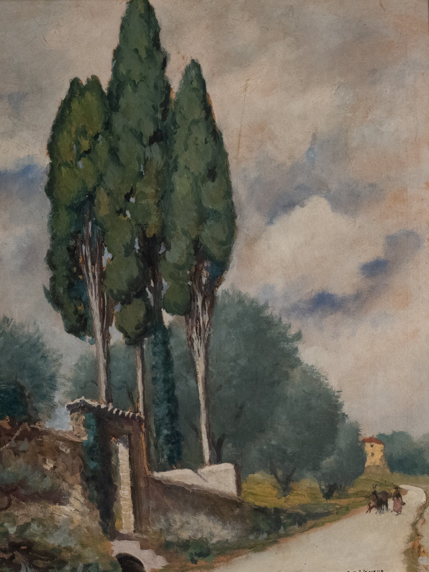 Vintage French Art | Trees Along the Road | Oil | Framed